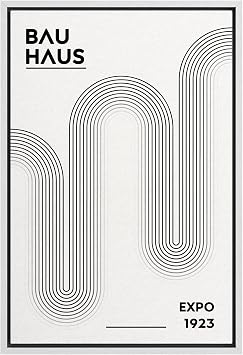 SIGNLEADER Framed Canvas Print Wall Art Bauhaus Geometric Black Color Wave Abstract Shapes Illustrations Modern Decorative Multicolor Relax/Calm Boho for Living Room, Bedroom, Office - 16"x24" WHITE