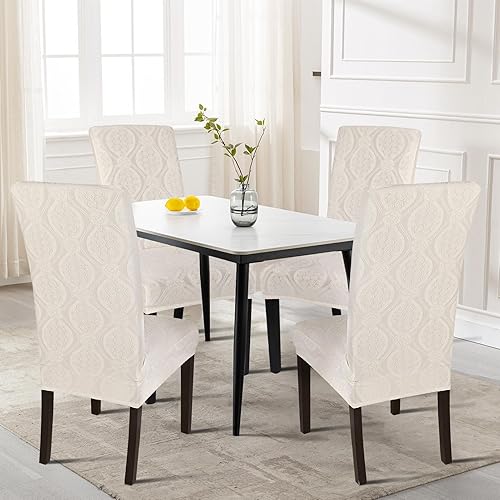 Miniatura 2 de SearchI Juego de 4 fundas impermeables para sillas Parsons de tela jacquard, fundas elásticas para sillas Parsons de tela jacquard, extraíbles y