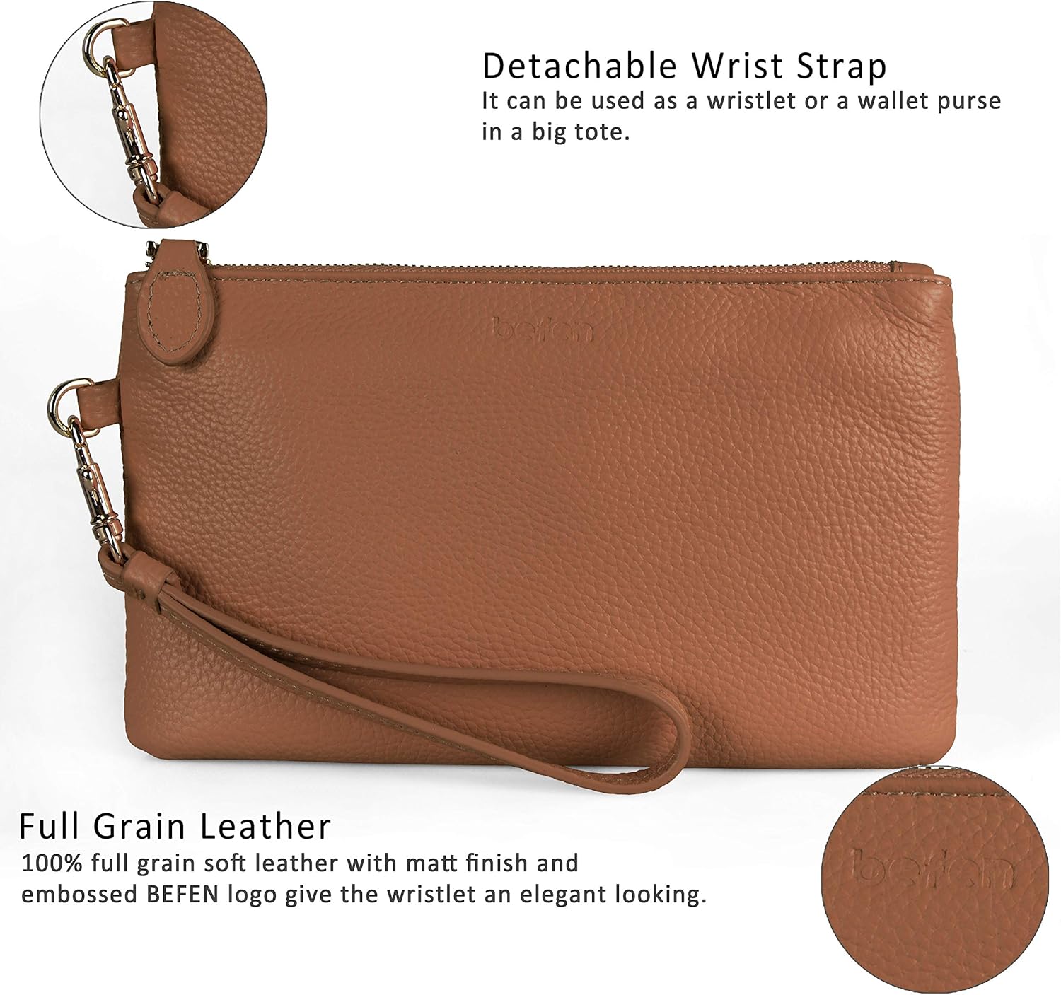 befen Genuine Leather Wristlet Clutch RFID Blocking Bag Cell Phone Wallet Purse Wristlet Wallet Purses and Handbags for Women - Image 3
