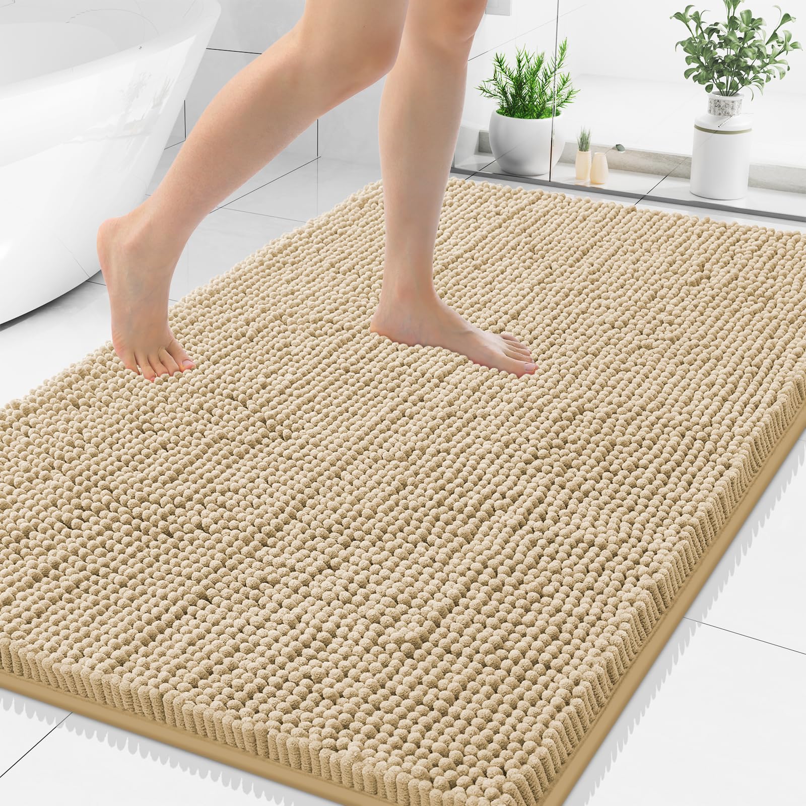 Smiry Luxury Chenille Bathroom Rugs 40x32, Extra Soft and Absorbent Shaggy Bath Mat, Machine Washable, Non-Slip Plush Carpet Runner for Tub, Shower,