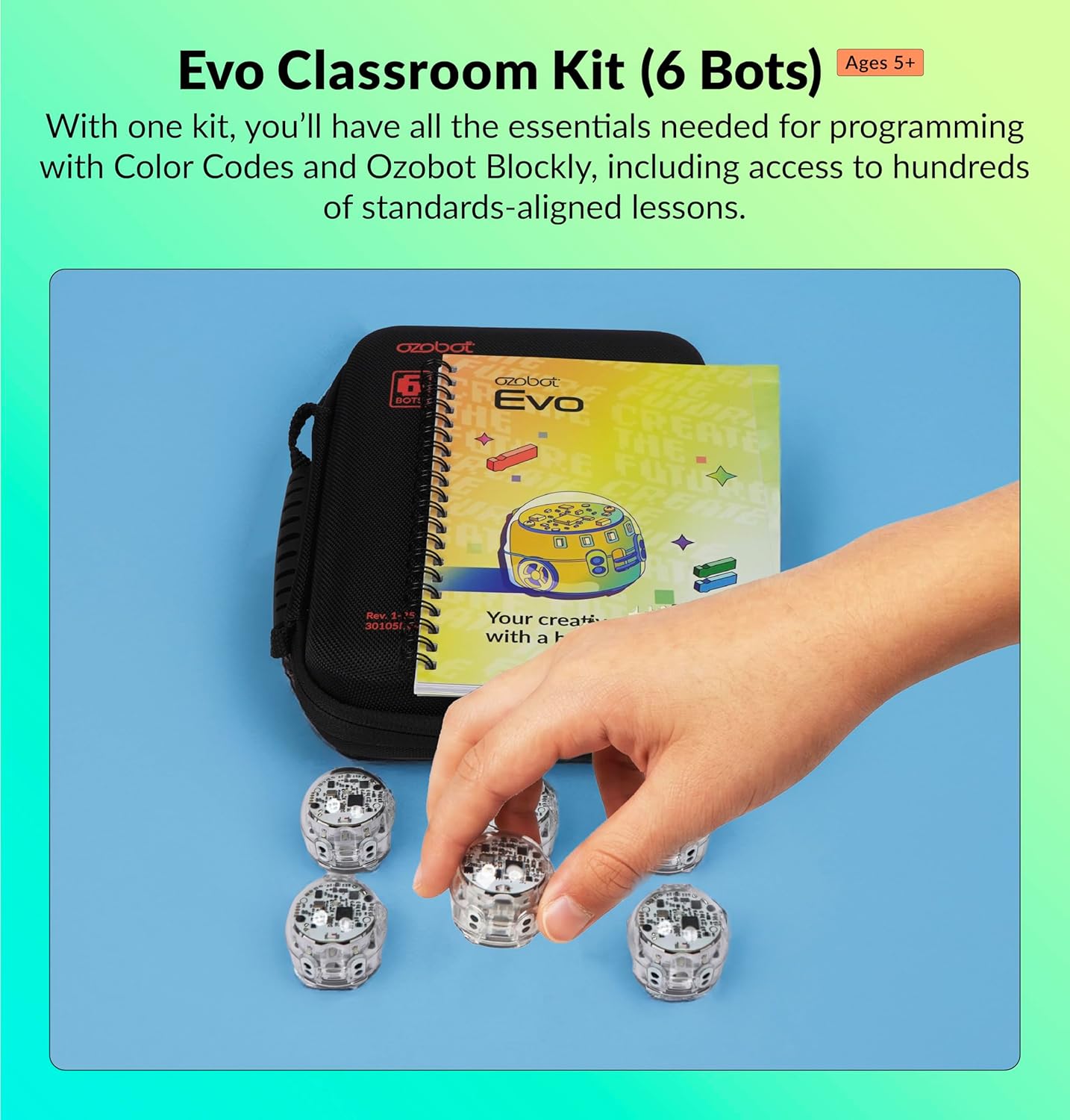 Ozobot Evo Classroom Kit (6 Bots): Professional STEM Education Set for Grades K-12, Includes 18 Robots, Charging Cradle, Color Code Markers, and Access to 700+ Lesson Plans for Teachers and Schools
