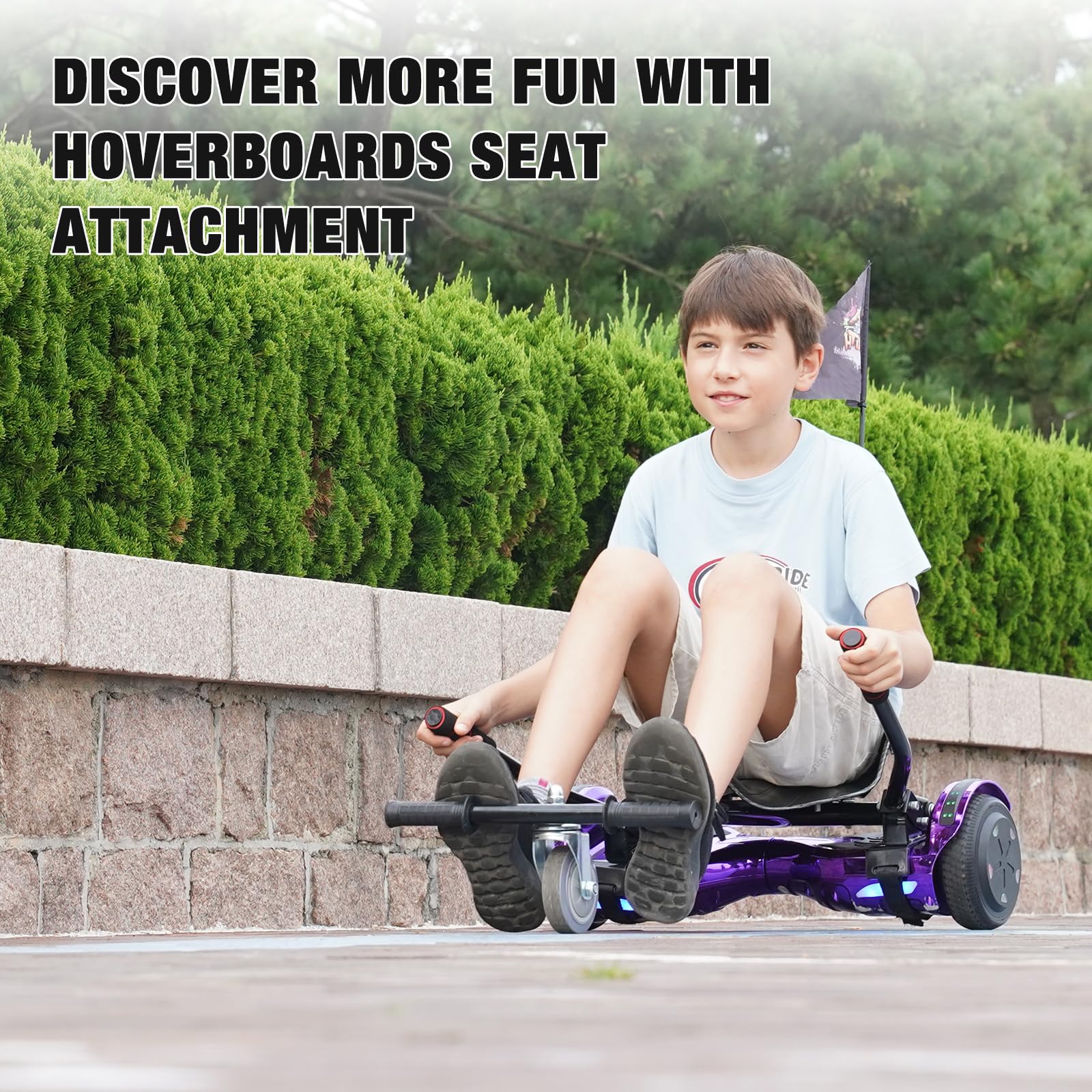 6,5" Hoverboards avec Hoverkart, Skateboard avec Siège pour Enfants Adultes, Hoverboards avec Siège, Batterie 4Ah, Hoverboards avec Musique Bluetooth et Lumières LED,Max 15 km/h