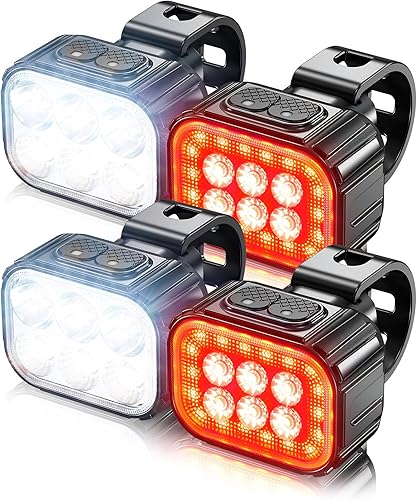 Juego de faros delanteros y traseros para bicicletas, faros delanteros y traseros recargables, luces LED para bicicleta de montaña, linterna