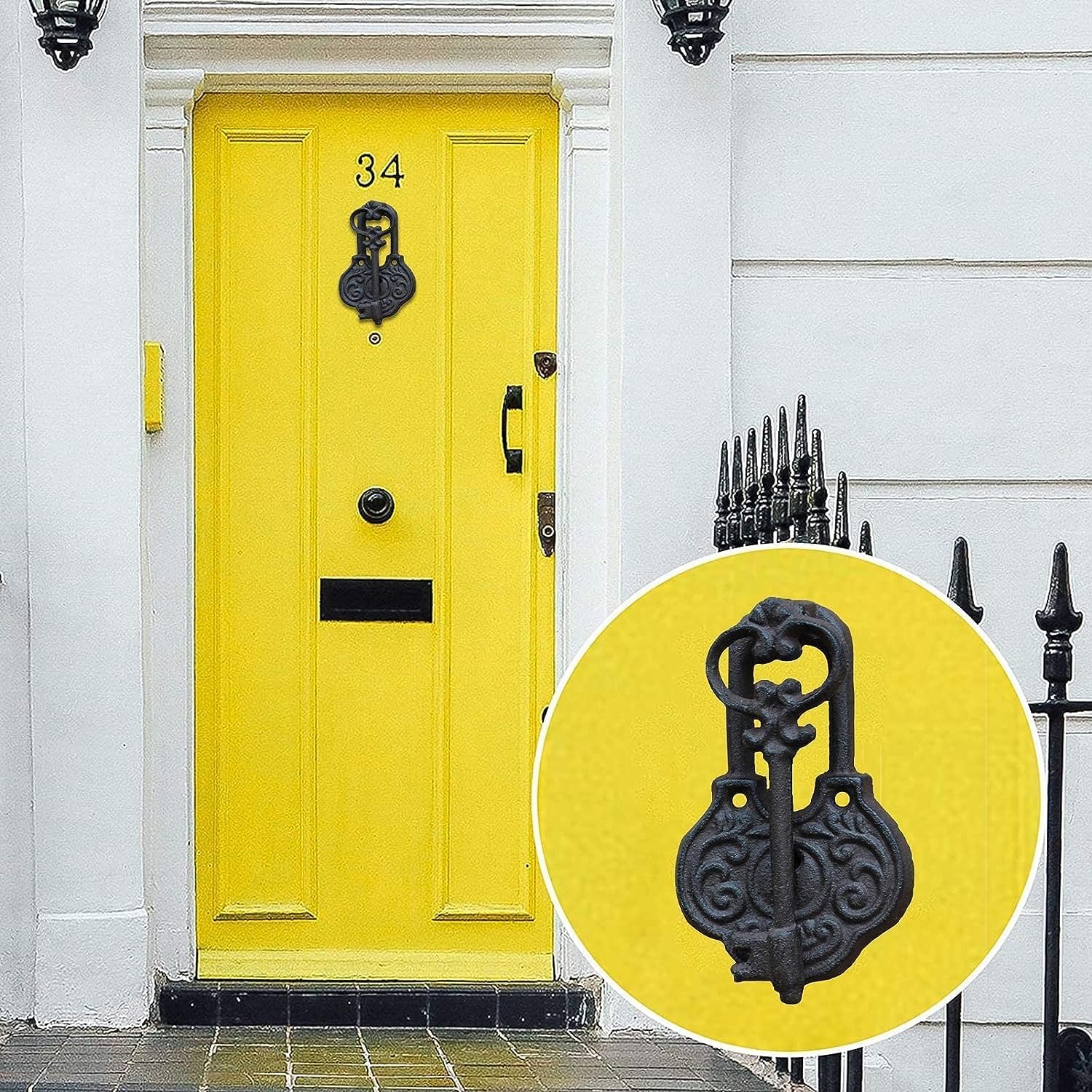 Door Knocker, Door Knocker Handwork Solid Cast Iron Door Knockers, Small Decor Key Shaped Door Ring Classic Vintage Gate Pull Handle, for Wood Doors Yard Farmhouse