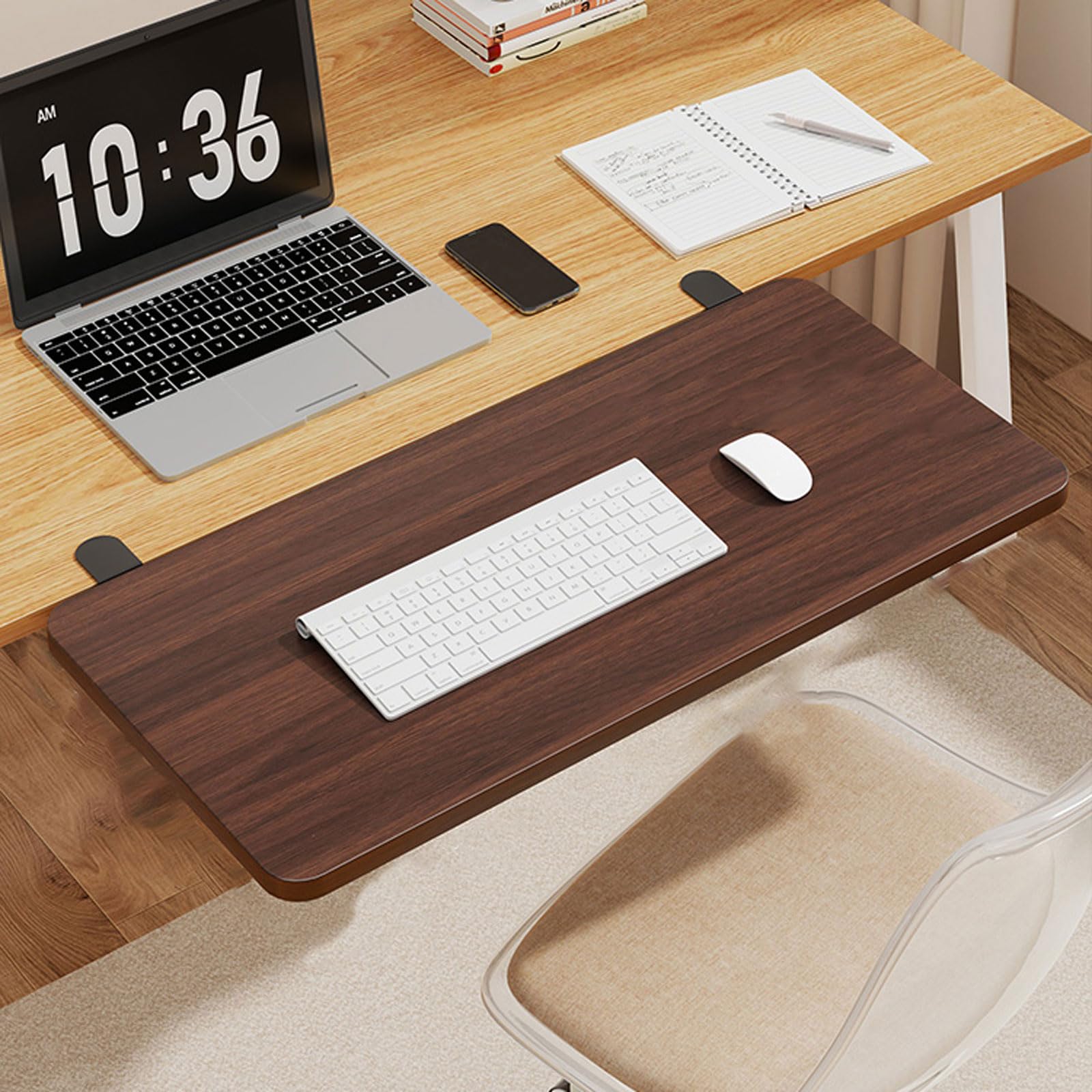 Vassoio estensibile ergonomico per scrivania - Ripiano a morsetto per cassetto tastiera pieghevole senza installazione per scrivanie da ufficio, tavoli da pranzo, librerie e postazioni di gioco - Solu