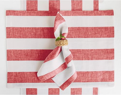 Miniatura 6 de Solino Home Cabana - Camino de mesa de lino a rayas de 36 pulgadas, 100% lino puro de 14 x 36 pulgadas, rojo y blanco, camino de mesa pequeño de
