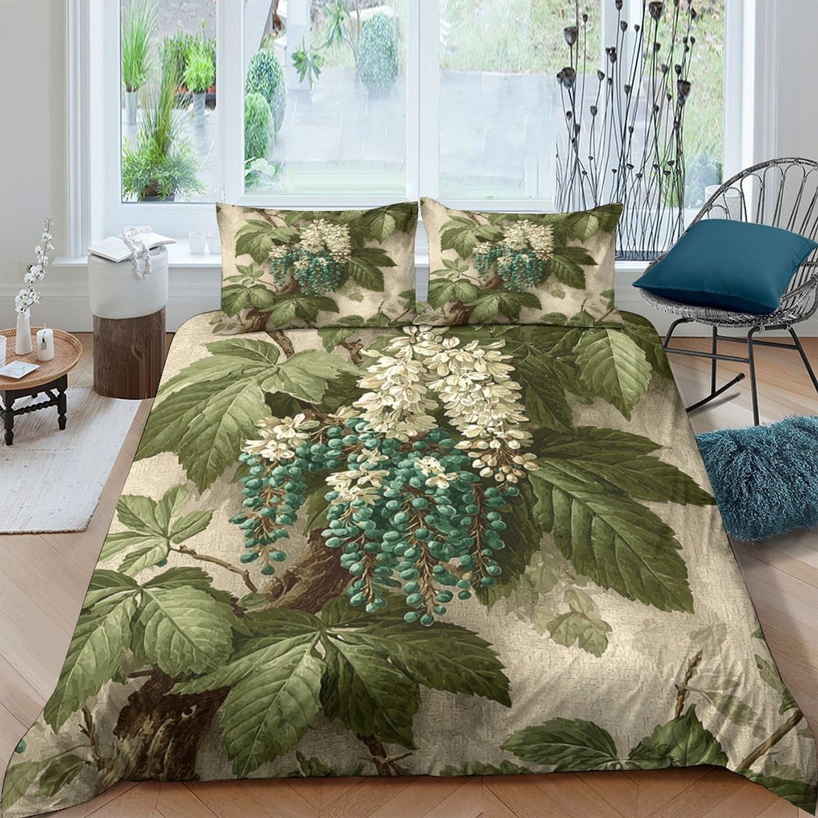 Ctjqhvkz Style-6 3D Printed Botanical Flower Fitted Sheet Microfiber Soft Green Leaves Bed Cover For Bedroom Dorm Mattress Decor Single（135X200cm）