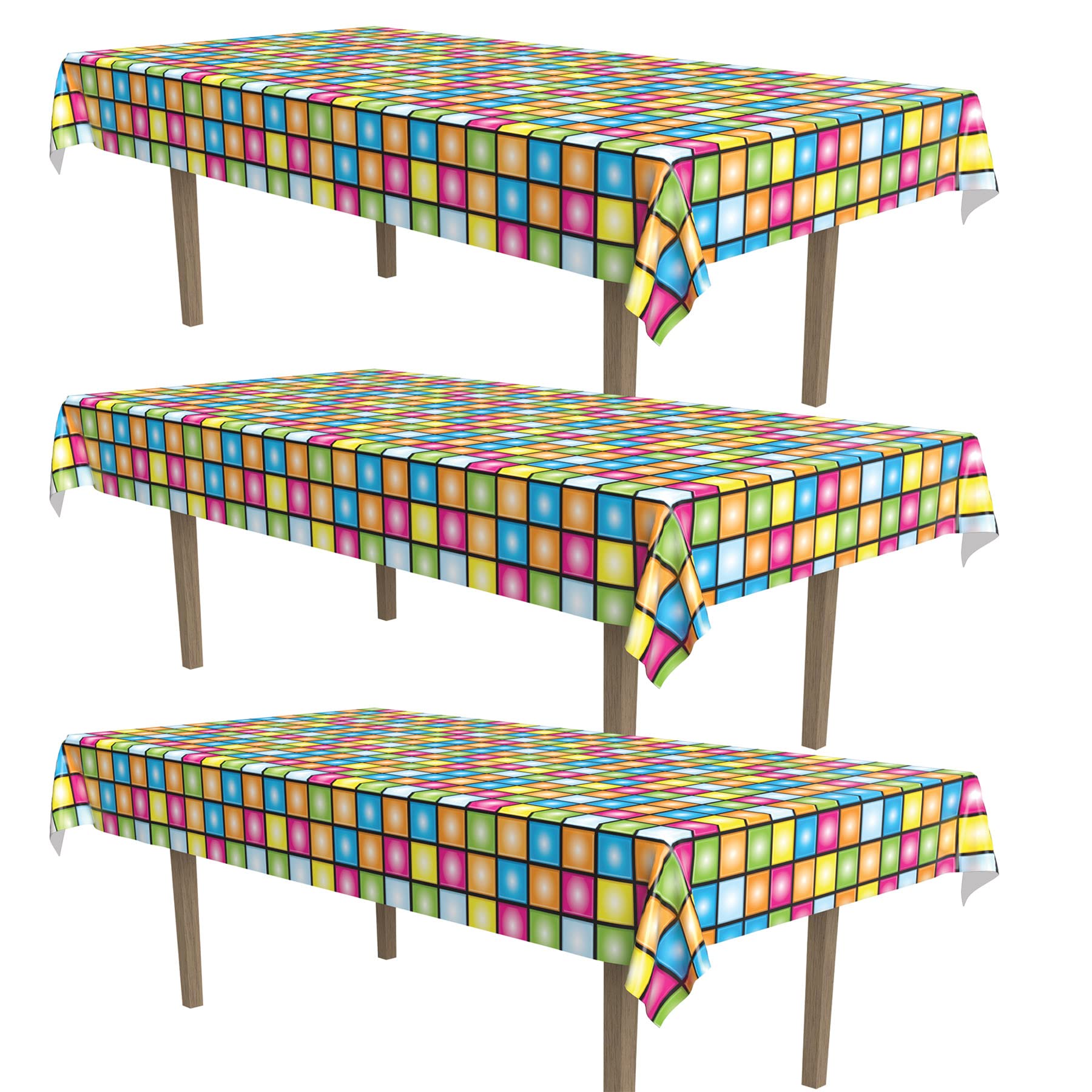 Nappe années 70 Beistle en plastique anti-taches pour buffet de fête - Pack de 3