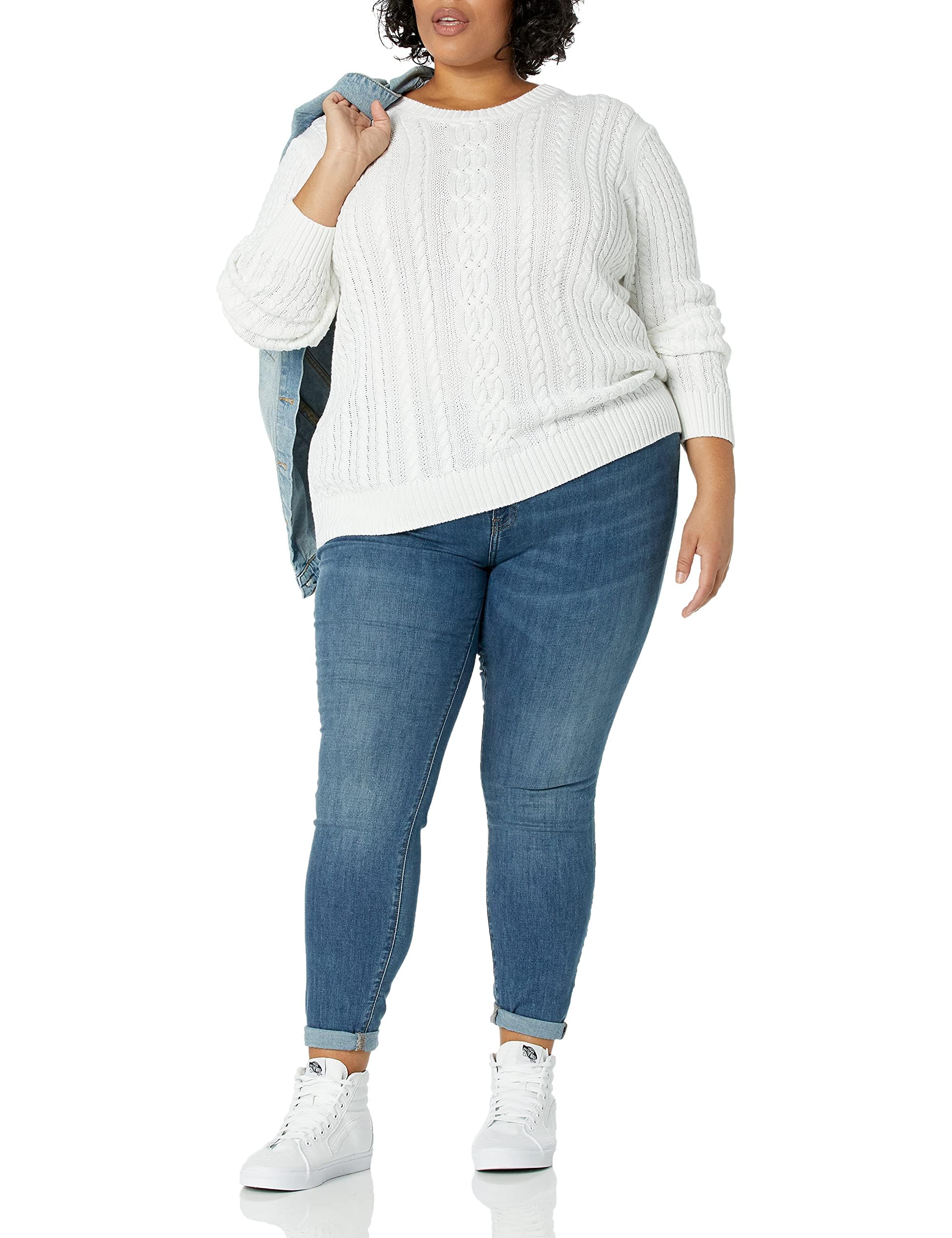 Amazon Essentials Maglione da Pescatore A Girocollo A Coste A Manica Lunga (Disponibile in Taglie Forti) Donna