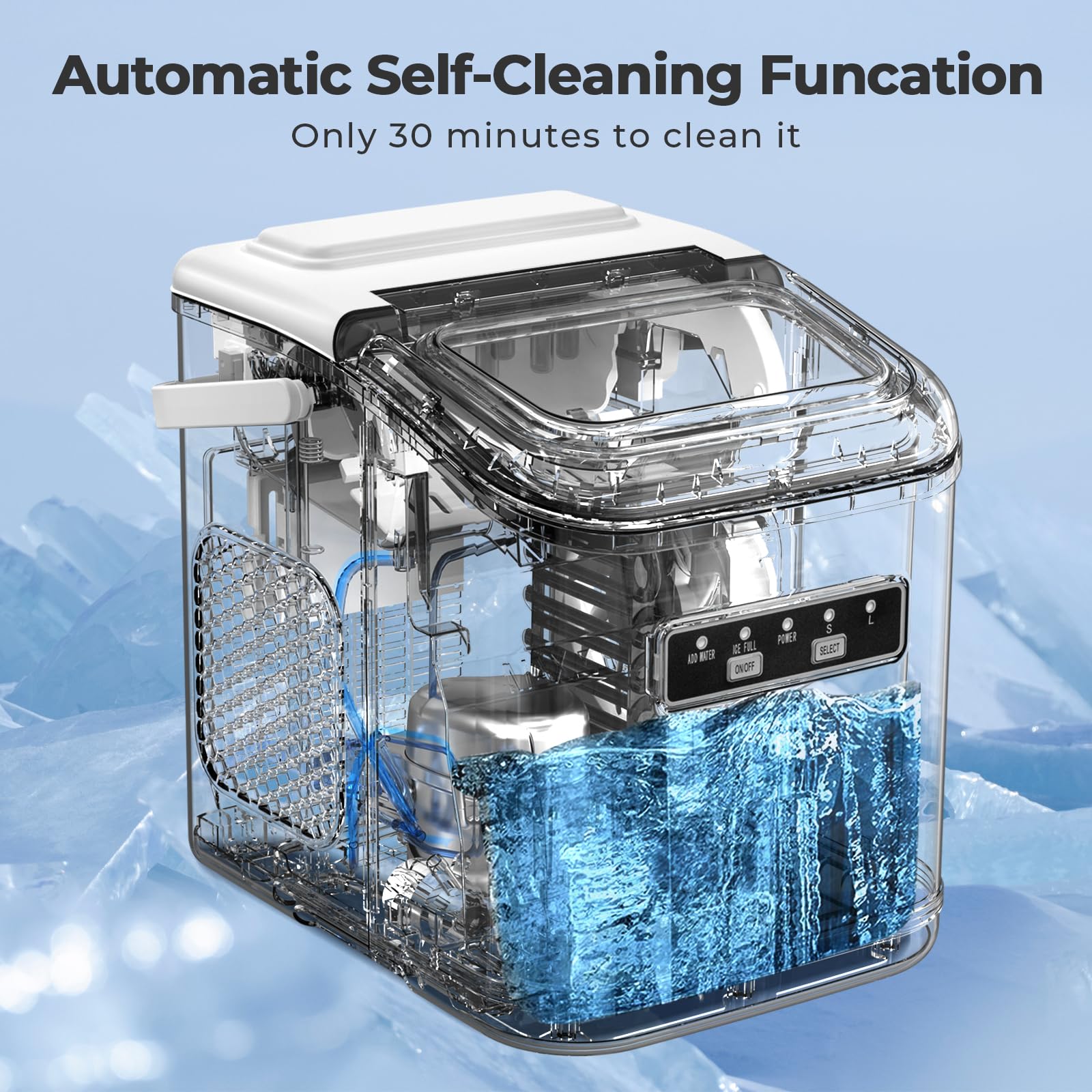Havato Ice Maker Countertop, Portable Self-Cleaning Ice Machine with Ice Scoop and Basket,9 Cubes in 6 Mins, 26.5lbs/24h,2 Sizes of Bullet Ice Cube for Home Kitchen Office Bar Party(White) on Fridge.com