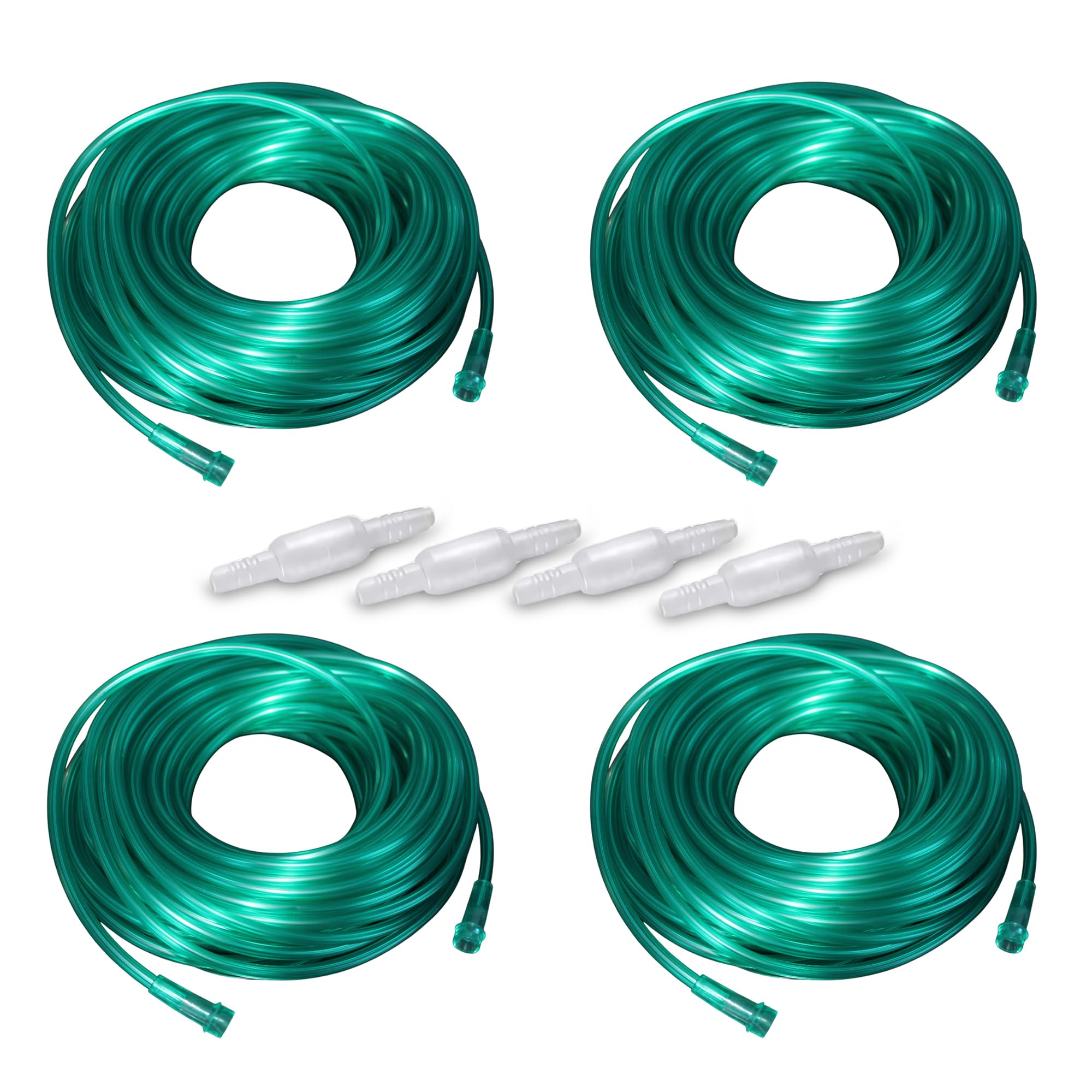 Bistras Oxygen Tubing 50FT Green Crush Resistant Non Kinking for Cannula Nasal Tubing and Oxygen Concentrator with Standard End Connectors, Swivel Connectors Included (4 pk)