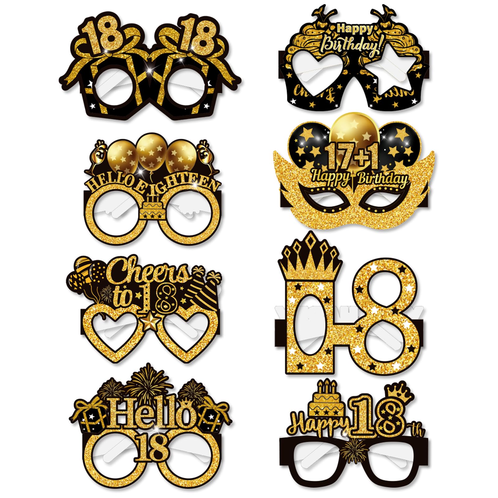 18th Birthday Glasses, 8 Pcs Paper Novelty 18th Birthday Party Eyeglasses