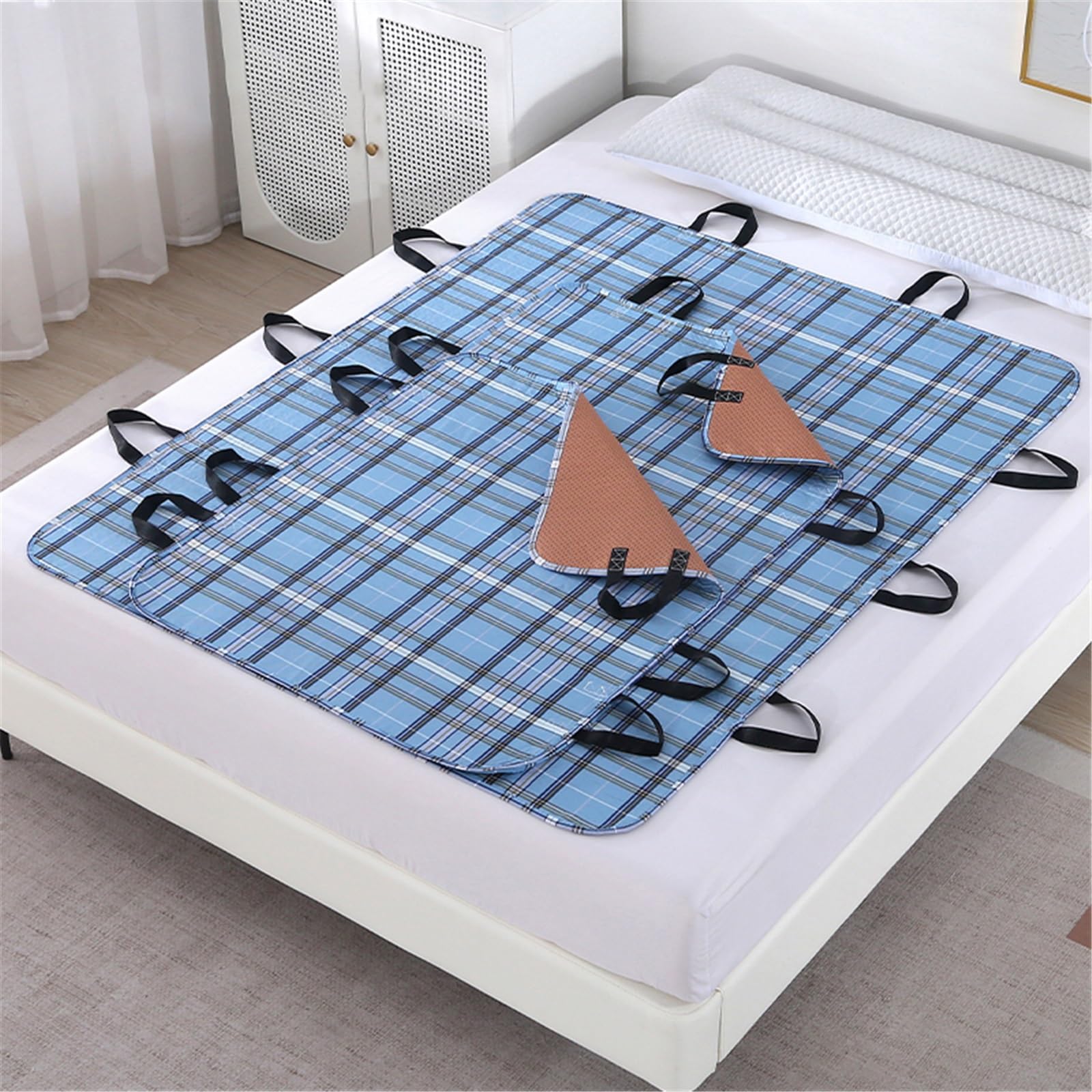 AHUAN Verano Empapadores Cama Adultos Lavables con Asas Reforzadas, Autocaravana Protector Cama Portátiles Empapador Protector de Cama, Niños(120x150cm,Blue D)