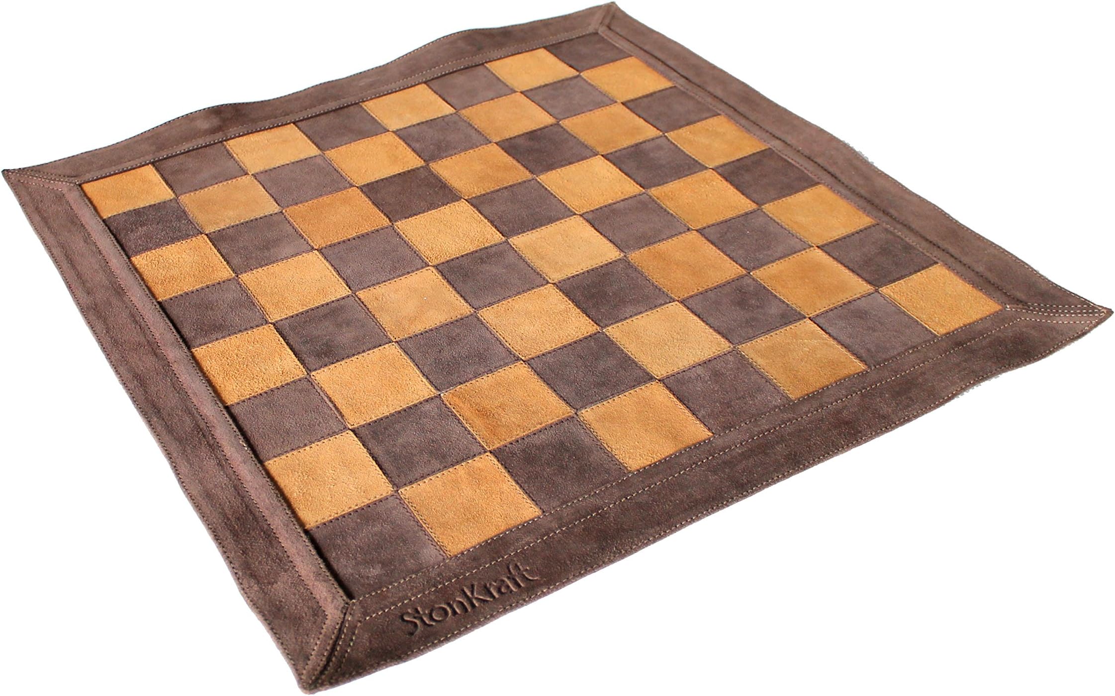 Stonkraft - 19" x 19" - Genuine Suede Leather Chess Board - Black | Roll-up Chess | Tournament Chess (Grey)