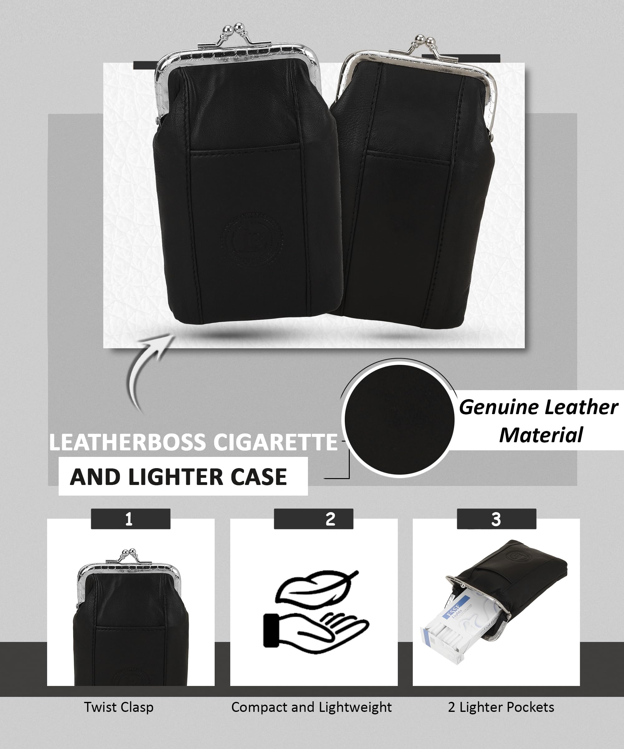 leather cigarette case pack holder with lighter pocket by leatherboss Amazon.com: Leather Cigarette Case Pack Holder Regular or 100's Lighter  Pocket by Leatherboss (Black) : Health & Household