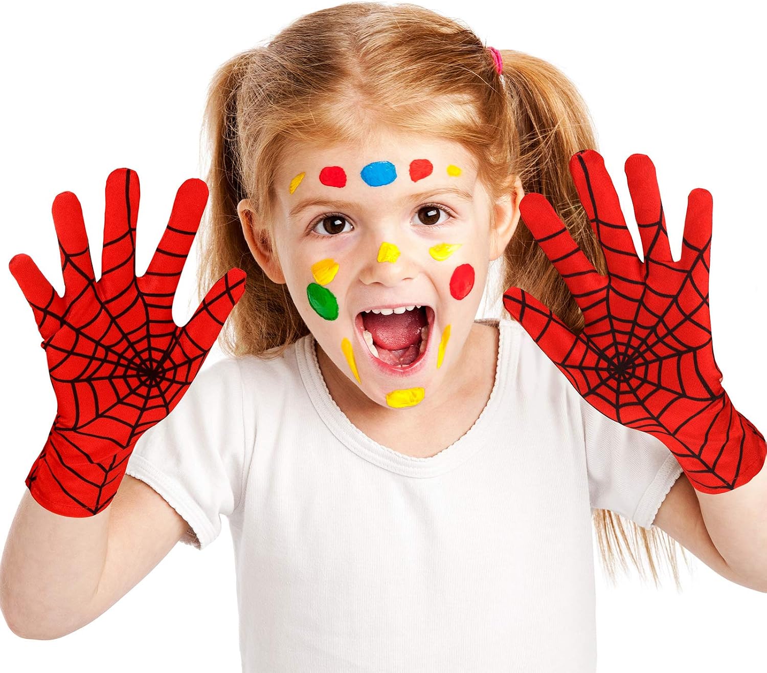 Geyoga 2 Pairs Spider Web Gloves Halloween Spider Red and Black Gloves for Fathers Day Masquerade Homecoming Cosplay Gifts
