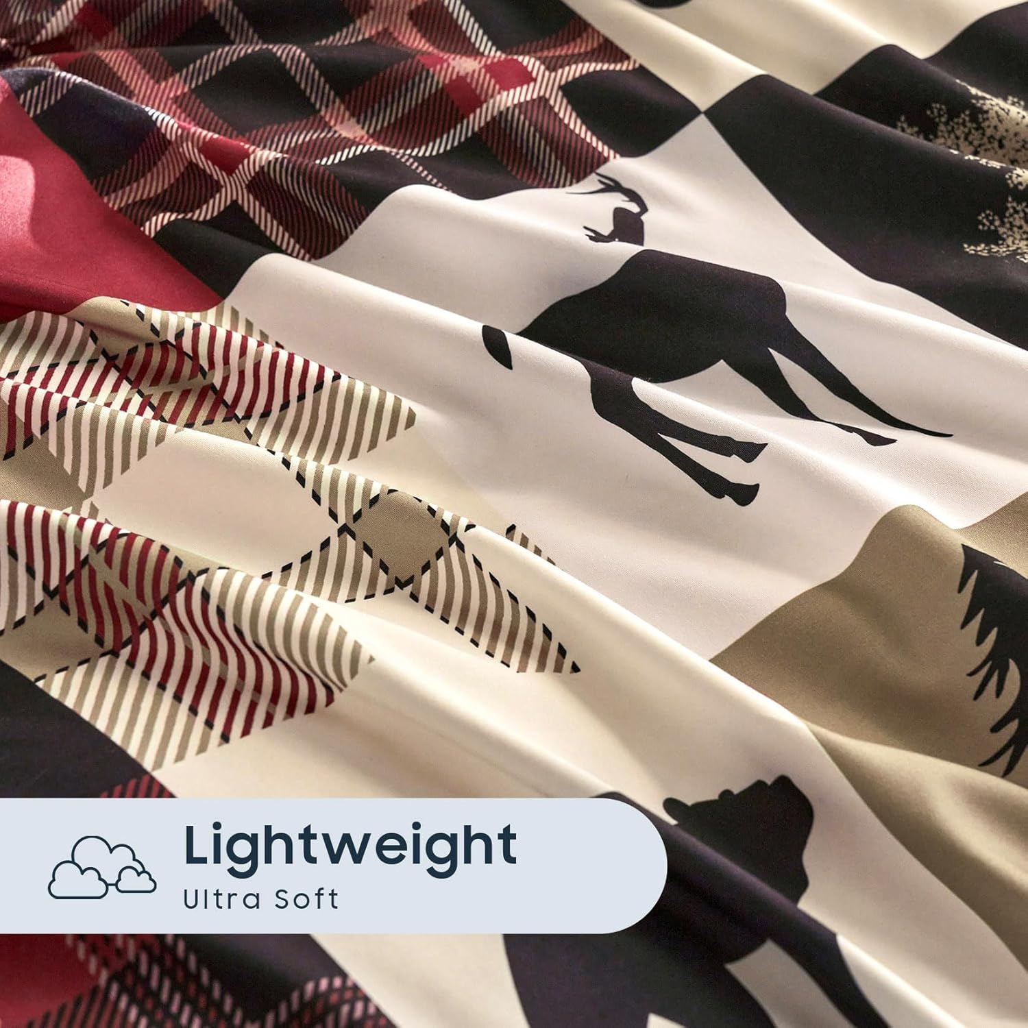 Wake In Cloud - Rustic Comforter Set, Cabin Christmas Lodge Western Country Bear Deer Moose Woodland RV Outdoor Theme, Soft Lightweight Bedding, 3 Pieces, Burgundy Black, Full Size - Image 6