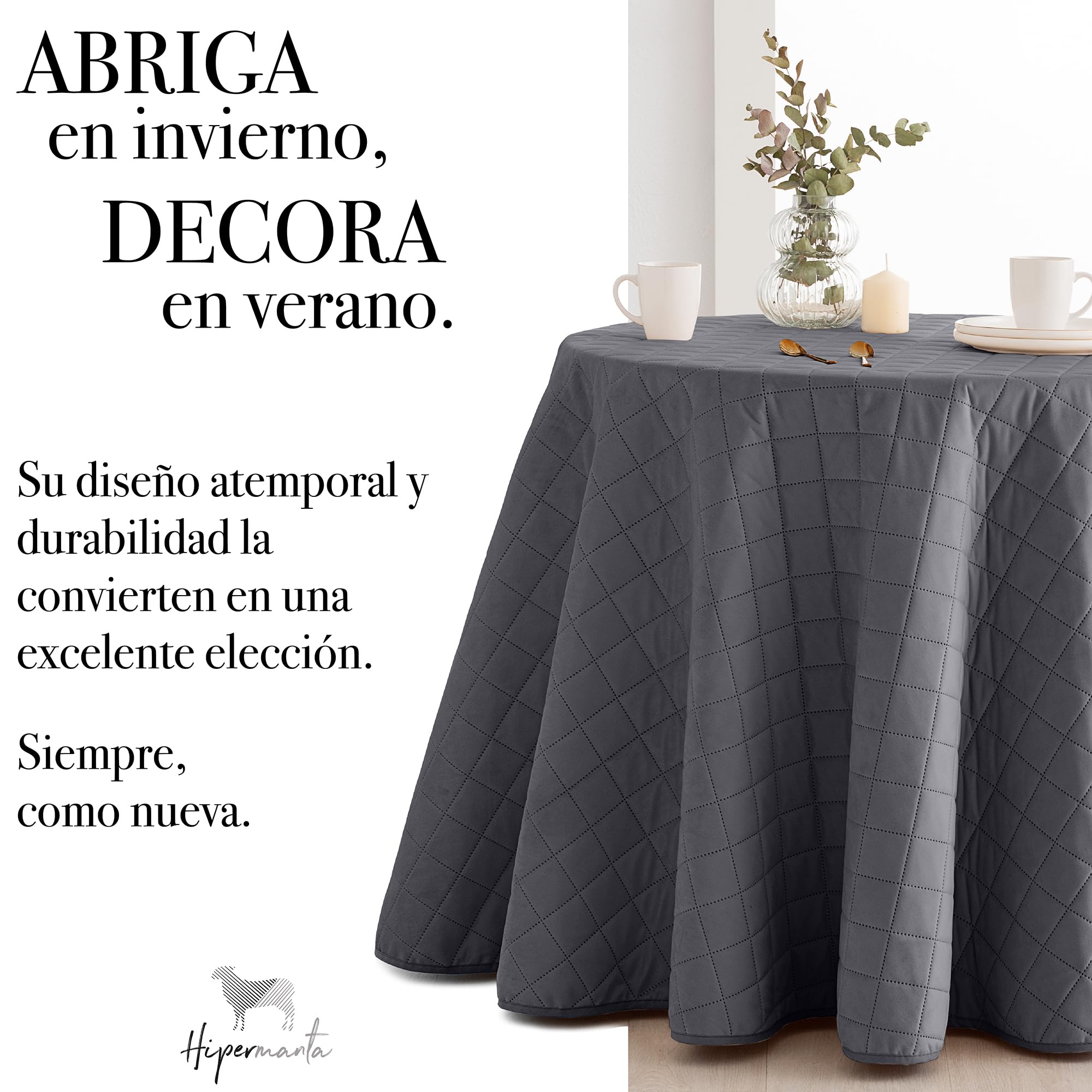 Falda para Mesa Camilla Acolchada. Falda Mesa Camilla Redonda. 90 cm. Ropa Mesa Camilla Lisa Suave. Mesas Camilla Invierno.Cuadros. Color Gris