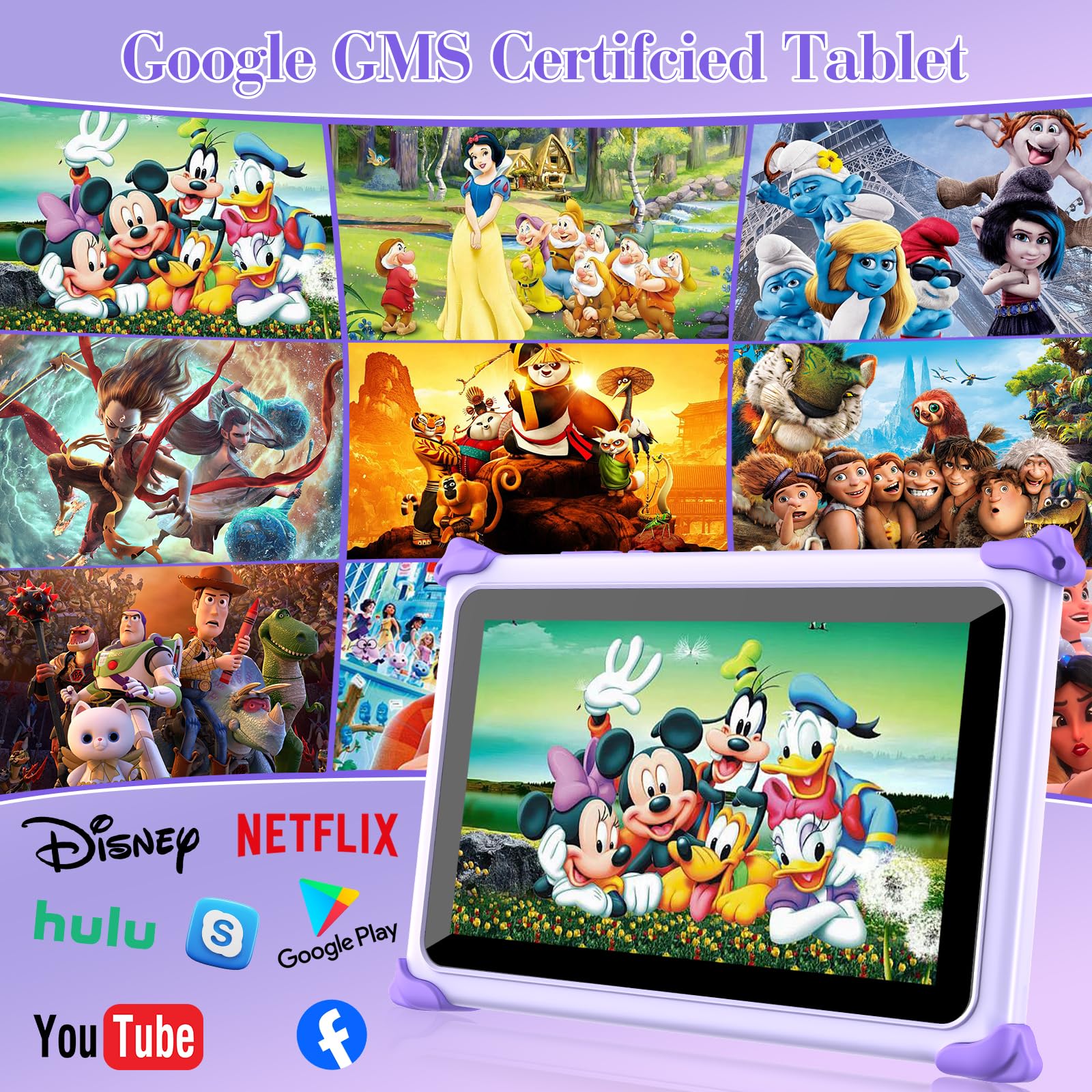 Kids Tablet 7 inch Tablet for Kids 3-12 32GB Toddler Children's Tablets with WiFi, YouTube, Baby Tablets with Shockproof Case, IPS Screen Parental Control GMS Education Games for Girls Boys (Purple)
