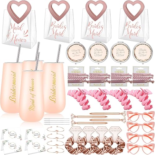 Juego de 4 regalos de propuesta de dama de honor, regalos de boda para dama de honor de 6 onzas, juego de 4 bolsas de propuesta de dama de honor,