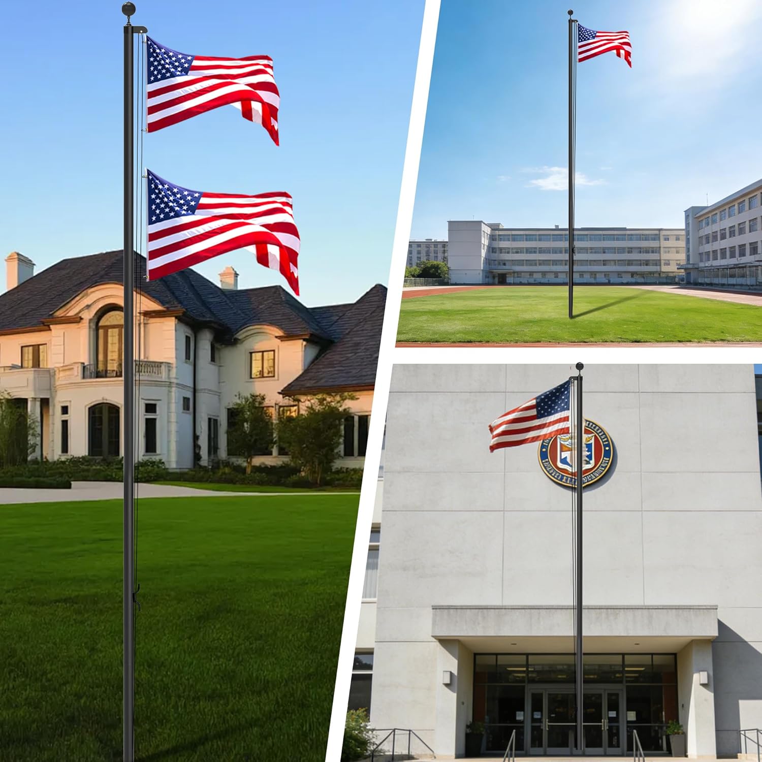 QIOMALA Flag Pole with American Flag for Outside, 20FT Aluminum Flag Pole Kit with Black Ball Topper, 3x5 Embroidered US Flag Tangle Free Flagpoles for Yard Garden, Residential & Commercial Use