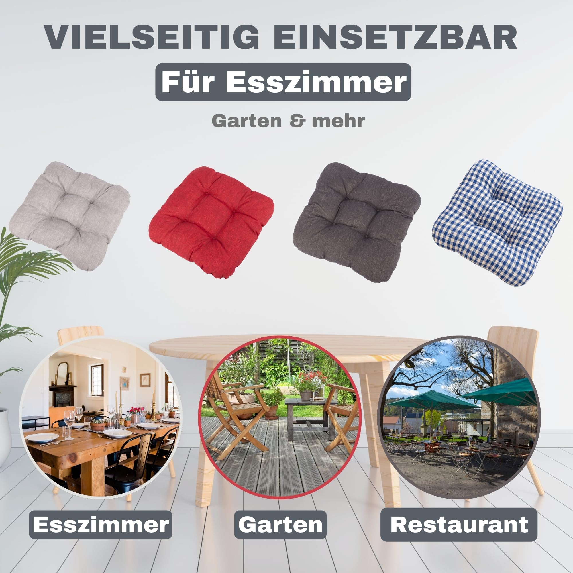 HLKauf 8er Set Anthrazit Sitzkissen 36x36x6 cm | weiche Kissen | Für Garten, Camping, Gastronomie oder Bistro | Oeko-Tex und Made in EU