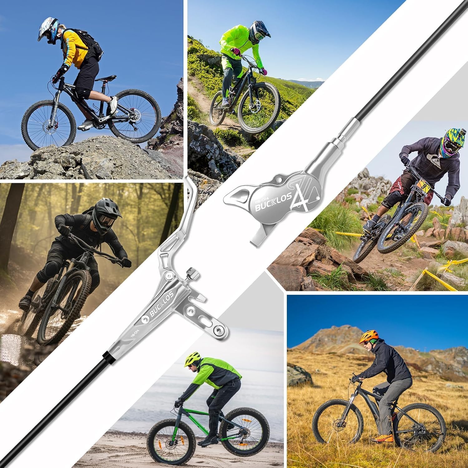 Fahrrad Bremsen 4-Kolben-Hydraulisches vorne 800 hinten 1550 | Hydraulische Bremse Bremshebel, ausgestattet mit Bremssätteln und Keramikbremsbelägen, geeignet für Berg- und Schotterwege