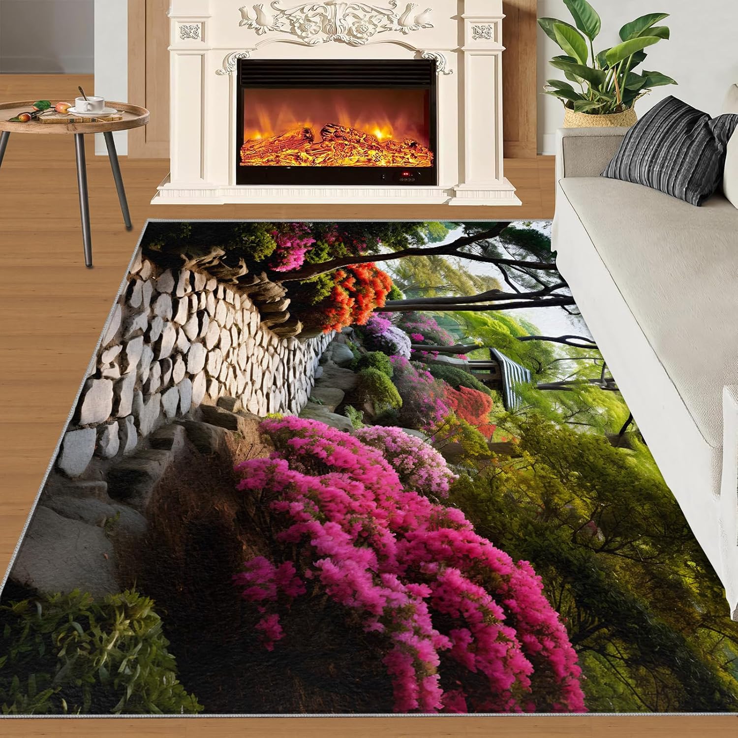 Japan Garden Rugs for Bedroom 2x3ft Treatments Waterfall Maple Trees Rug, Bridge Kyoto Garden Area Rug, Mountain Landscape Washable Rug, Indoor Non-Slip Carpet for Front Entrance Floor Decor