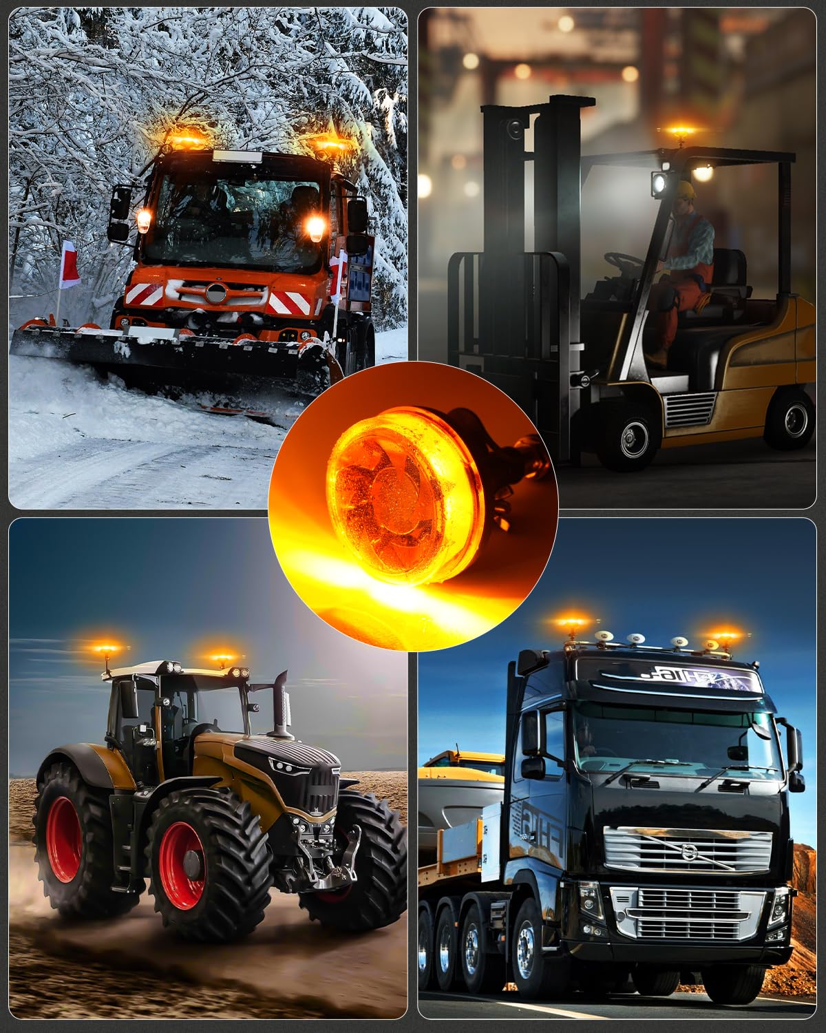SUPAREE Lampeggiante a LED per Trattore Lampeggiante Trattore LED 12V lampeggiante per Trattore Agricolo E9 6 Modalità Lampeggianti IP67 12V-24V Ambra per Macchine Agricole (Senza interruttore)