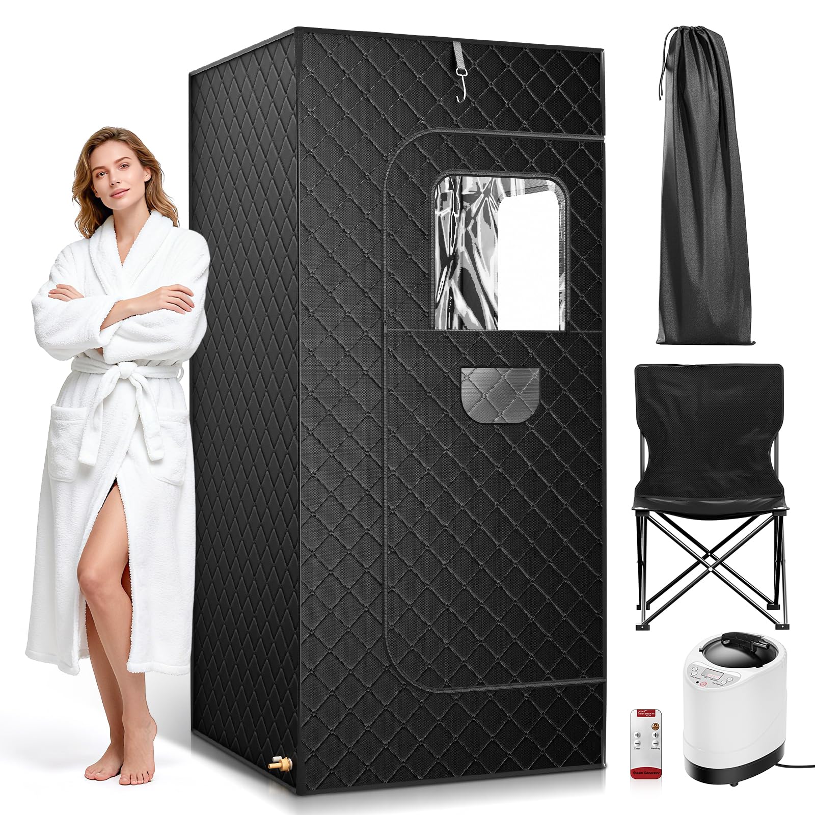 Sauna da Casa 180x85x85cm, 9 Impostazioni di Temperatura e Sauna Portatile per Tutto il Corpo, Dotata di Motore a Vapore da 3 Litri e 1000W, Sauna a Vapore per Disintossicazione, Relax