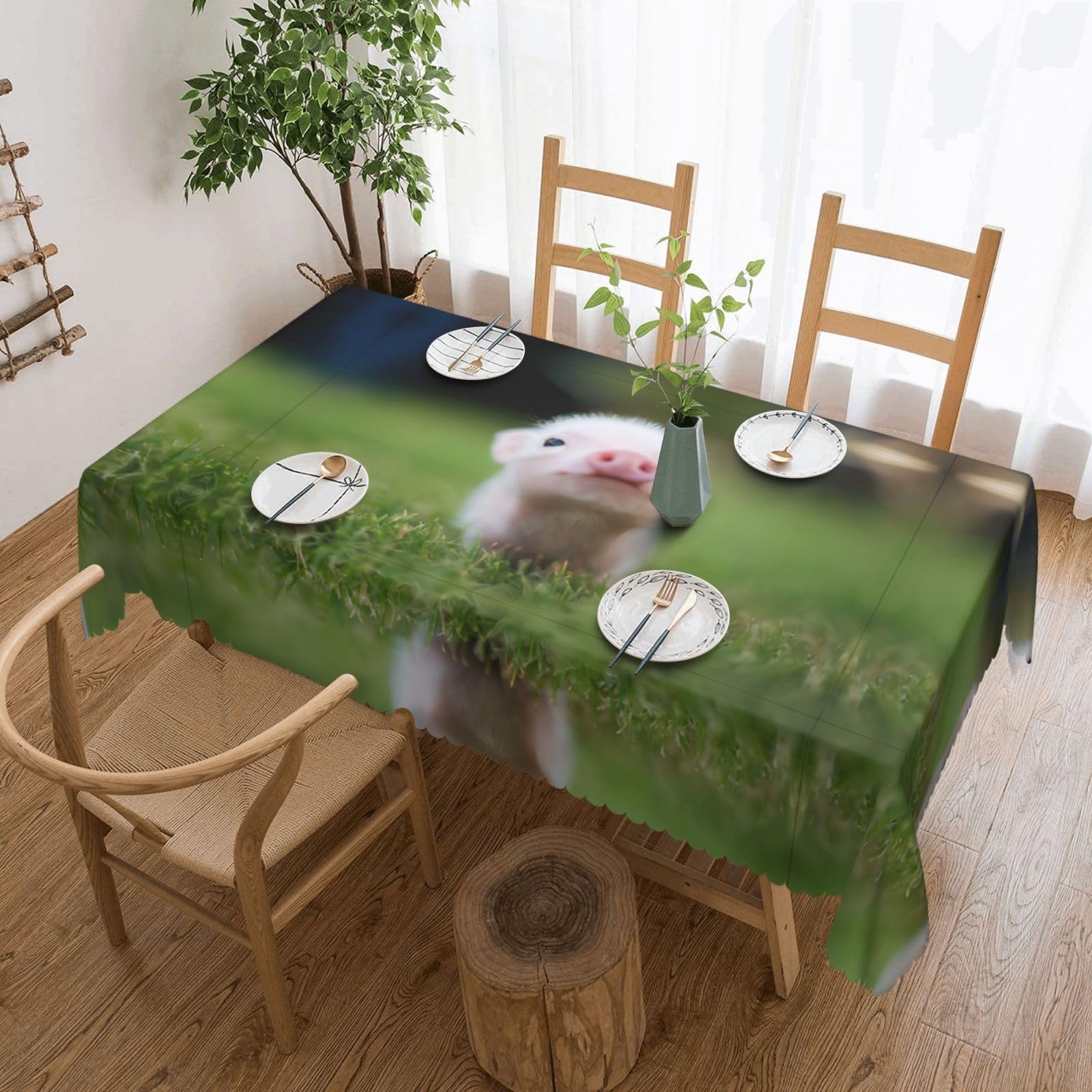 QAZWZML Baby Pig Printed tablecloth, made of thick polyester with lace trim, suitable for dining rooms, picnics, and weddings