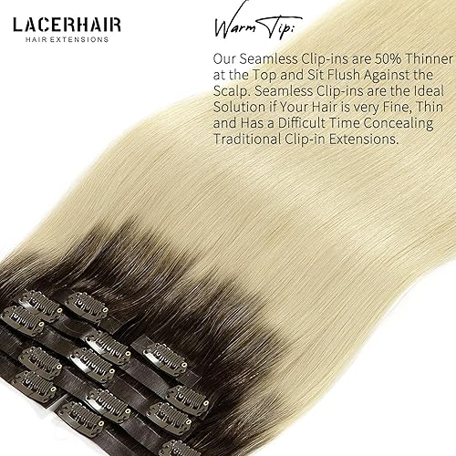 Vista 286 de Lacer Extensiones de cabello humano con clip, de doble trama, cabello brasileño de cabeza completa, color negro azabache, extensiones de cabello