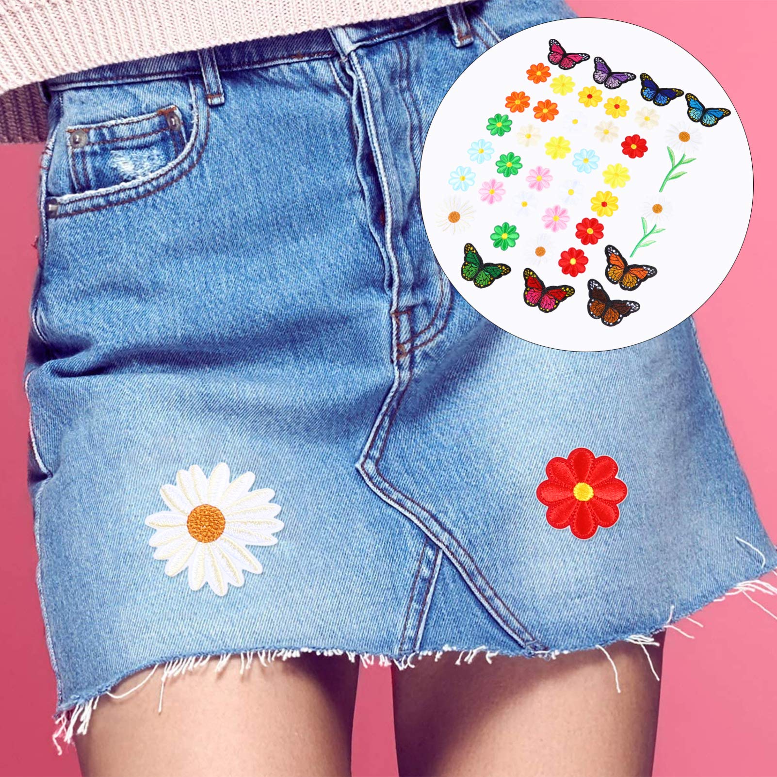 ARTIBETTER 2 Set Toppe Termoadesive Farfalle E Per Decorare E Riparare Jeans Magliette E Borse Facile Da Applicare E Sicuro Per La 39 Pezzi*2