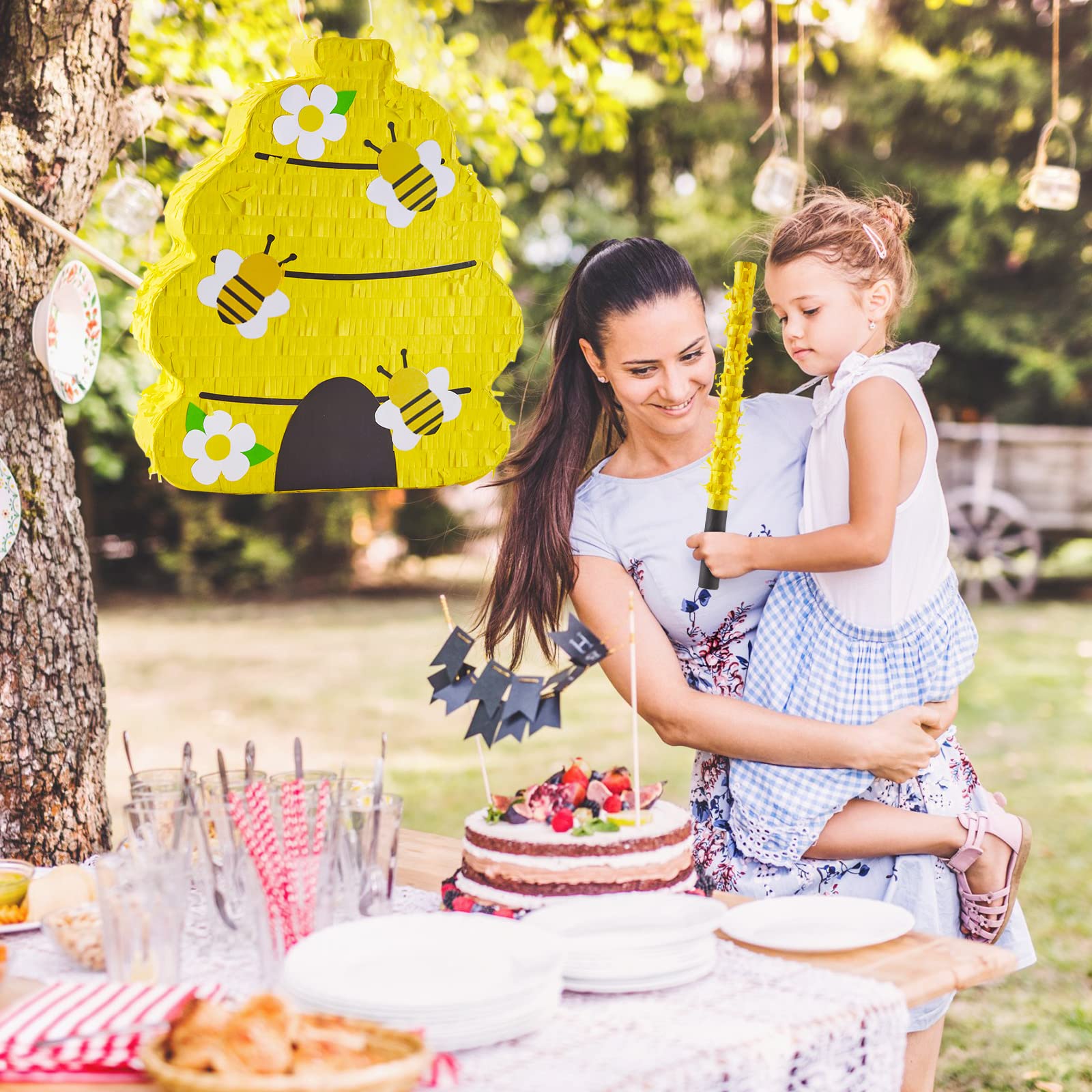 Beehive Gender Reveal Pinata a tema alveare Pinata con benda, bastone e coriandoli Rivelazione di genere Forniture per Baby Shower Girl Boy Compleanno Party Decorationsk