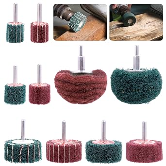 10Pcs Non Woven Abrasive Buffing Pads Wheels Drill Attachment Set, Scouring Pads Wheel with 1/4" Shank, Rotary Buffer Tool Accessories for Polishing Mirror Stainless Steel Copper Aluminum