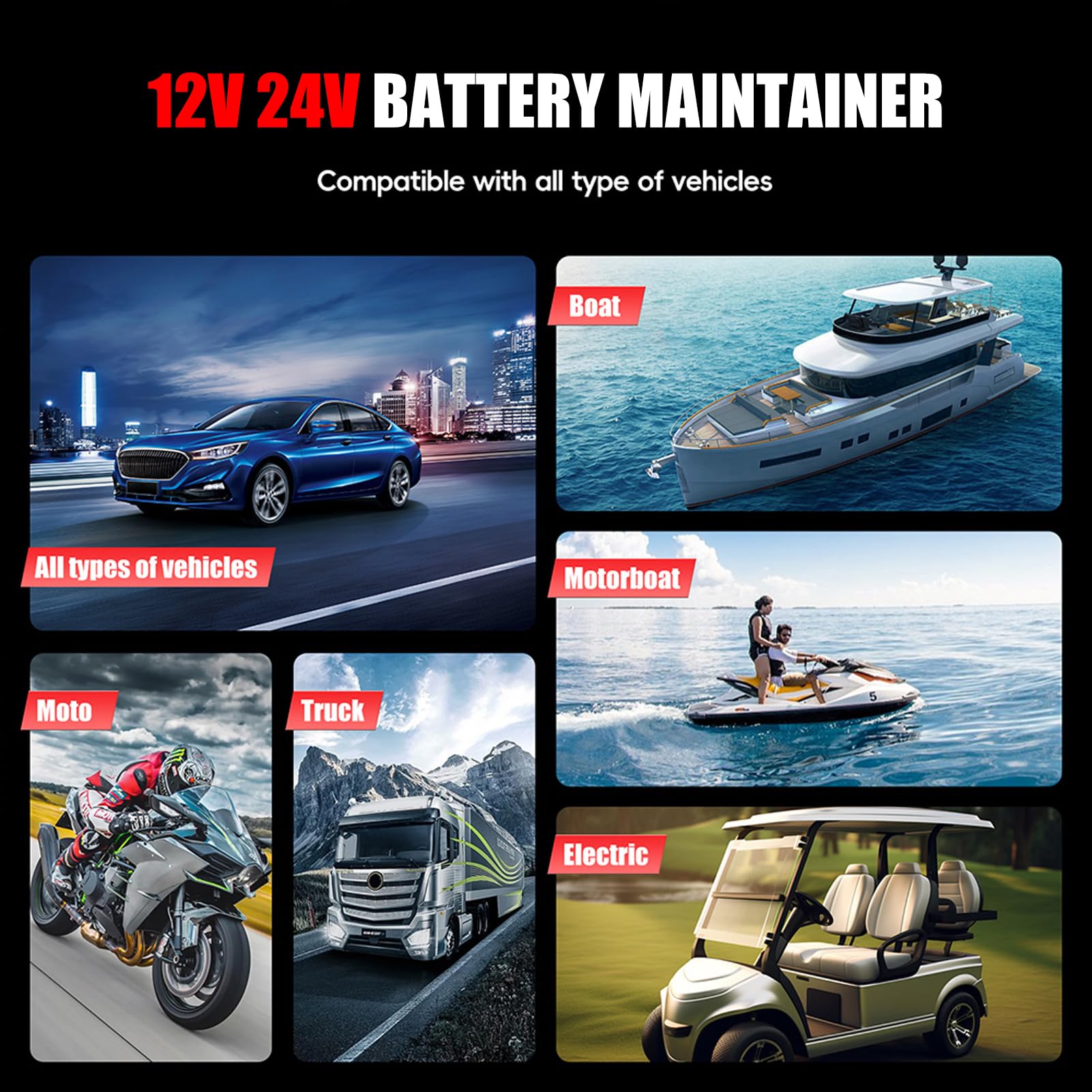 Shkalacar 12V 24V Przenośna ładowarka do akumulatora, zasilacz 15A do ciężarówki samochodowej motocyklowej, wyświetlacz LCD (wtyczka EU)