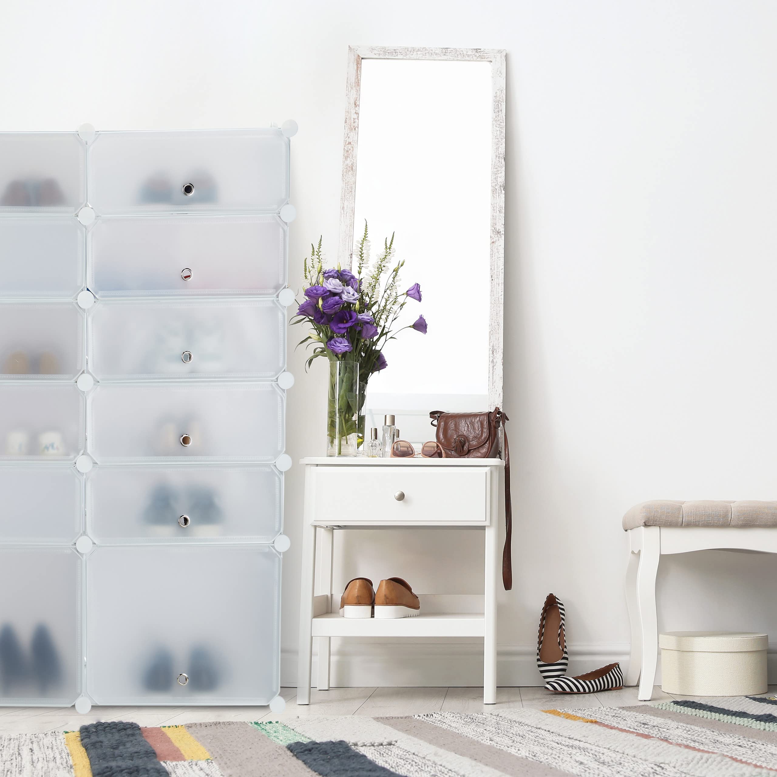 Relaxdays 10024523_49 Zapatero Modular Con 12 Compartimentos, 125 x 94 x 37 cm, Blanco