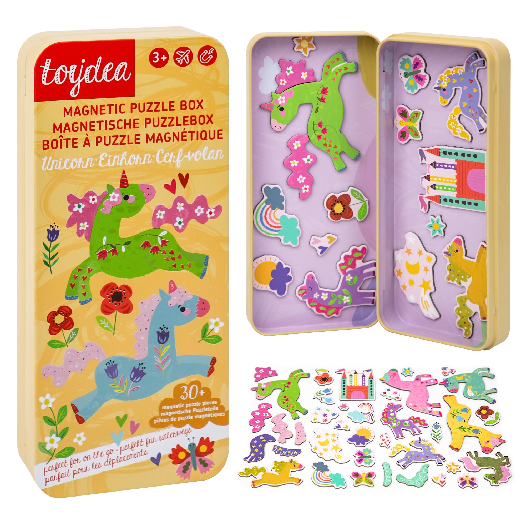 Toydea Magnetspiel Puzzle Box Einhorn – Fördert Kreativität & Feinmotorik | Magnetisches Spielzeug ab 3 Jahre, ideales Reisespiel für Kinder | Perfekt für unterwegs & zuhause