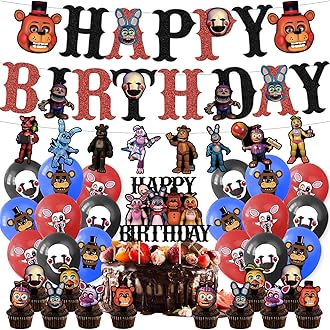 Five Nights at Freddy's Birthday Party Decorations Fnaf Party Supplies: Banner, Balloons, Cake Toppers, Cupcake Toppers, Cake Decorations
