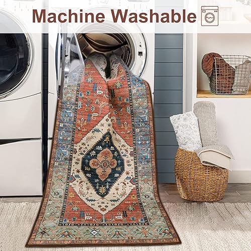 Miniatura 5 de Beeiva Alfombra oriental lavable para pasillo, 2 x 7 pulgadas, diseño de medallón tribal vintage con respaldo de goma, medallón tribal vintage,