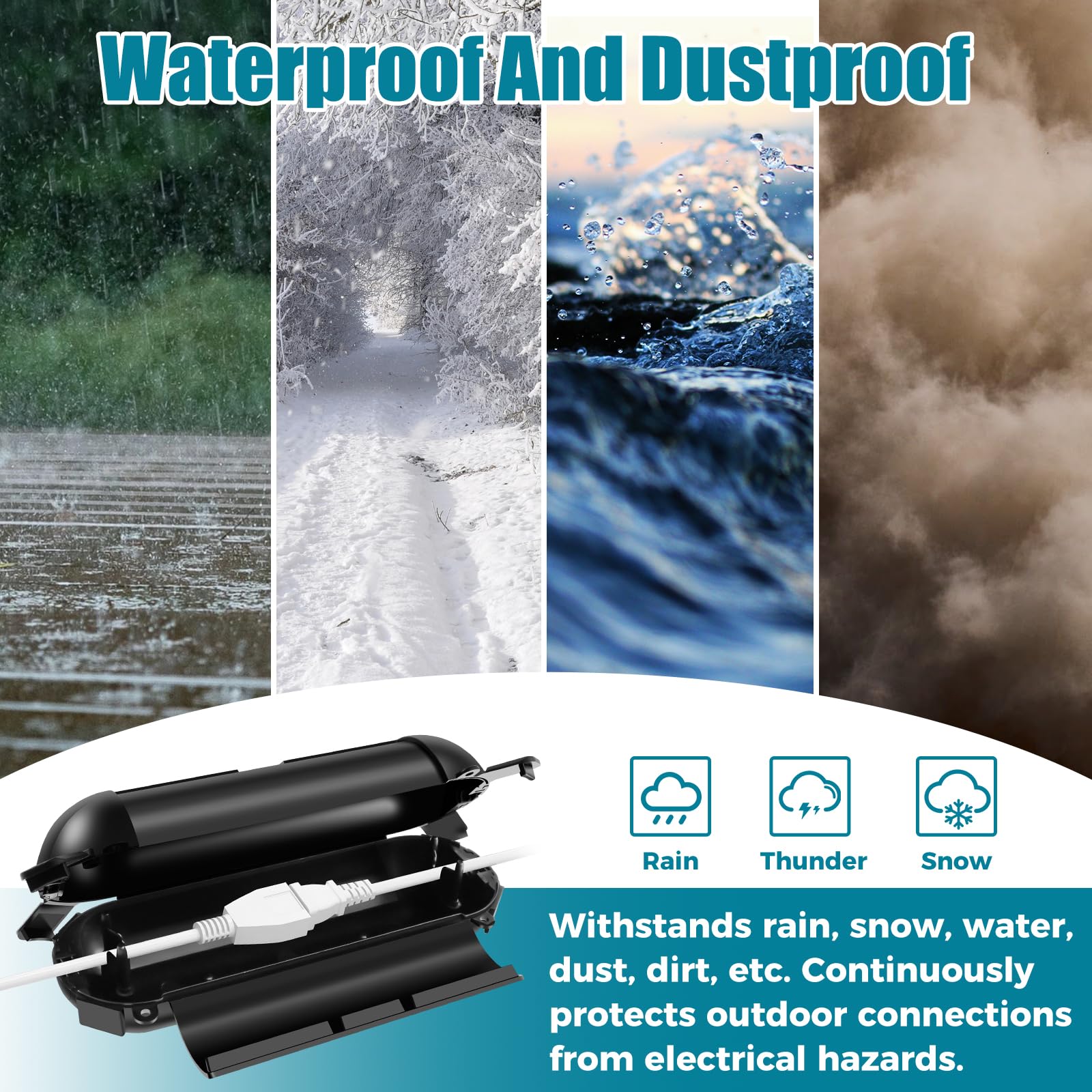 Outdoor Extension Cord Safety Cover, IP44 Waterproof with Water-Resistant Seal, for AWG 12/14/16 Cords, Rain and Snowproof Electrical Junction Box for Outdoor Plugs, Sockets, Electrical, Pool Pumps