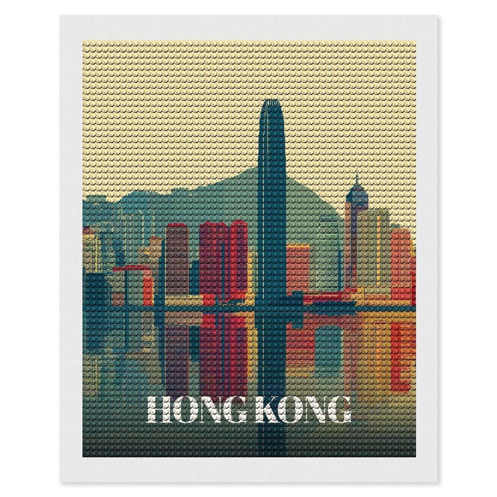 Junmoney Hong Kong Cityscape Reflection Art Diamond Art Canvas 16"x20", for Adults, Mindful Craft Activity, Modern Decor, Christmas Gift, Full Kit Included