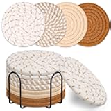 Mckanti Drink Coasters Set of 8, 4 Colors Absorbent Coasters for Drinks, Minimalist Cotton Woven Coaster for Living Room Decor, Fall Home Decor, 4.3 Inches
