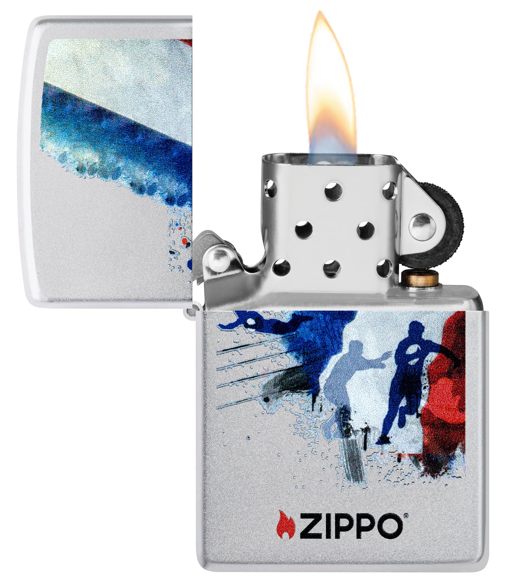 Zippo RuGBy Zapalniczka Sztormowa, Kolorowy Nadruk, do Napełniania, Wielokrotnego Użytku, Wiatroodporna Konstrukcja, Pudełko na Prezent, Wykonano w USA, Satynowy Chrom (Satin Chrome)