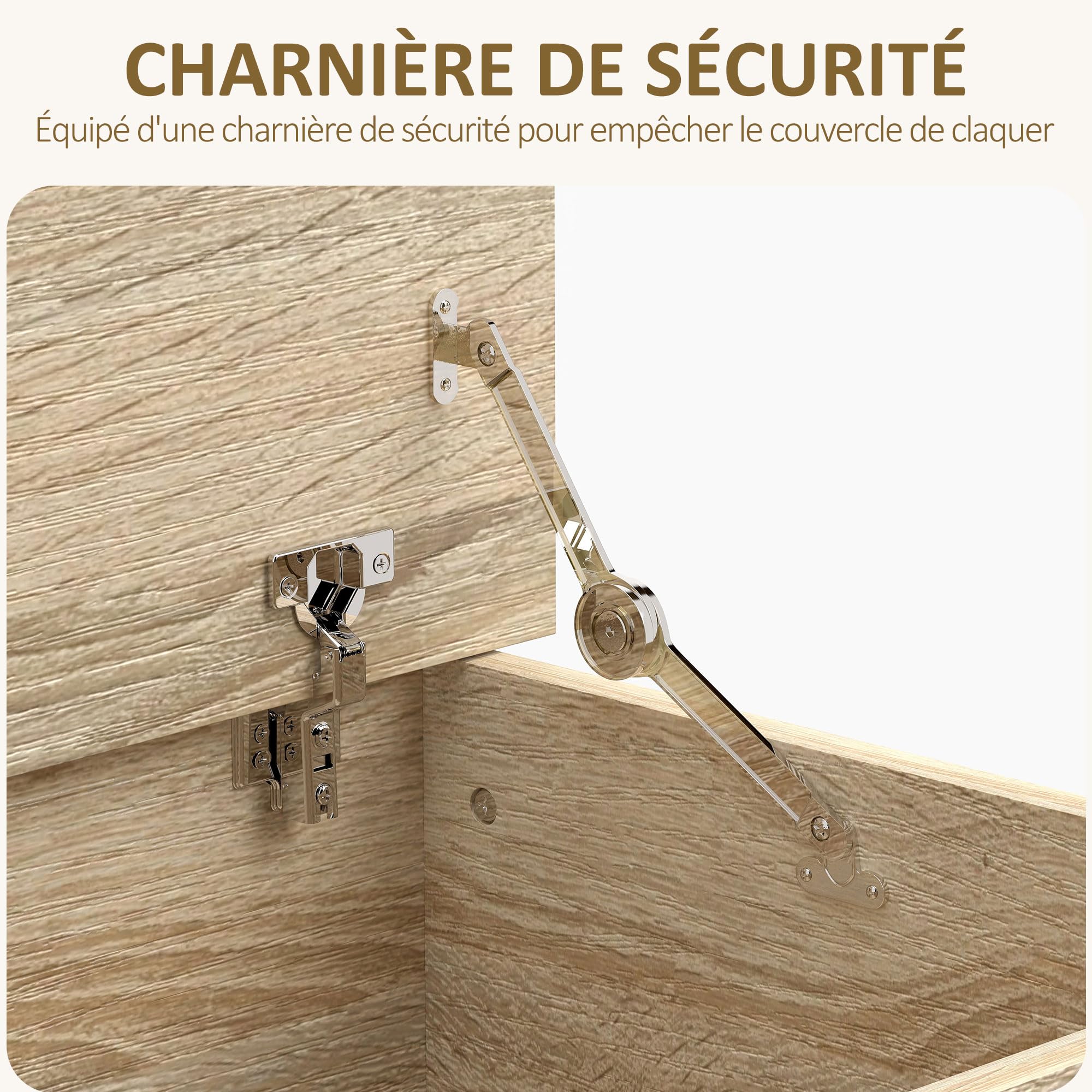 HOMCOM Cassapanca portaoggetti con coperchio pieghevole e cerniere di sicurezza, panchina scarpe, mobili da ingresso, corridoio, camera da letto, soggiorno, 100 x 40 x 40 cm, effetto legno naturale