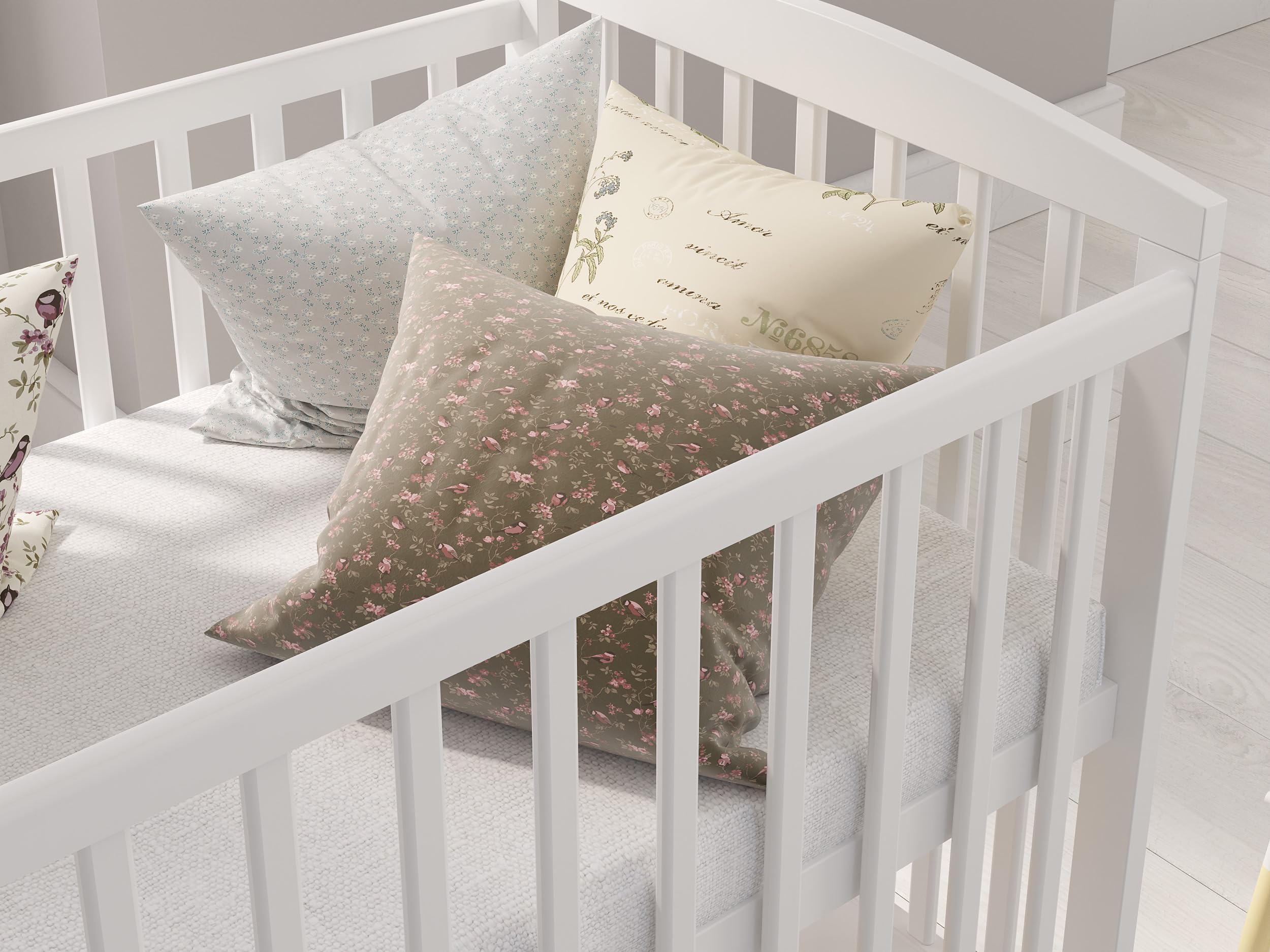 Love For Sleep Lit Bébé Évolutif en Bois Blanc 120x60 cm avec Matelas en Mousse, Tiroir, Barrière de Sécurité et Protections en Silicone – Lit Transformable pour Fille ou Garçon – Modèle Jacob