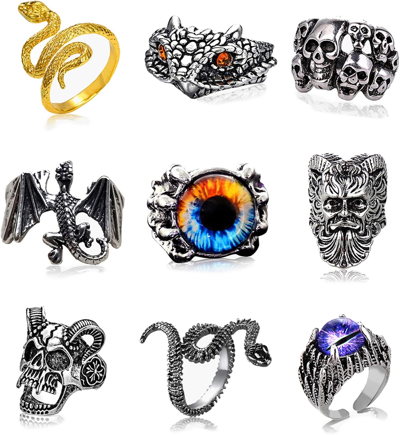 Adjustable Snake Skull Rings for Women Men, ALT Y2K Goth Accessories Rings Eboy Egirl Pirate Biker Gothic Cool Vintage Punk Jewelry Rings Aesthetic