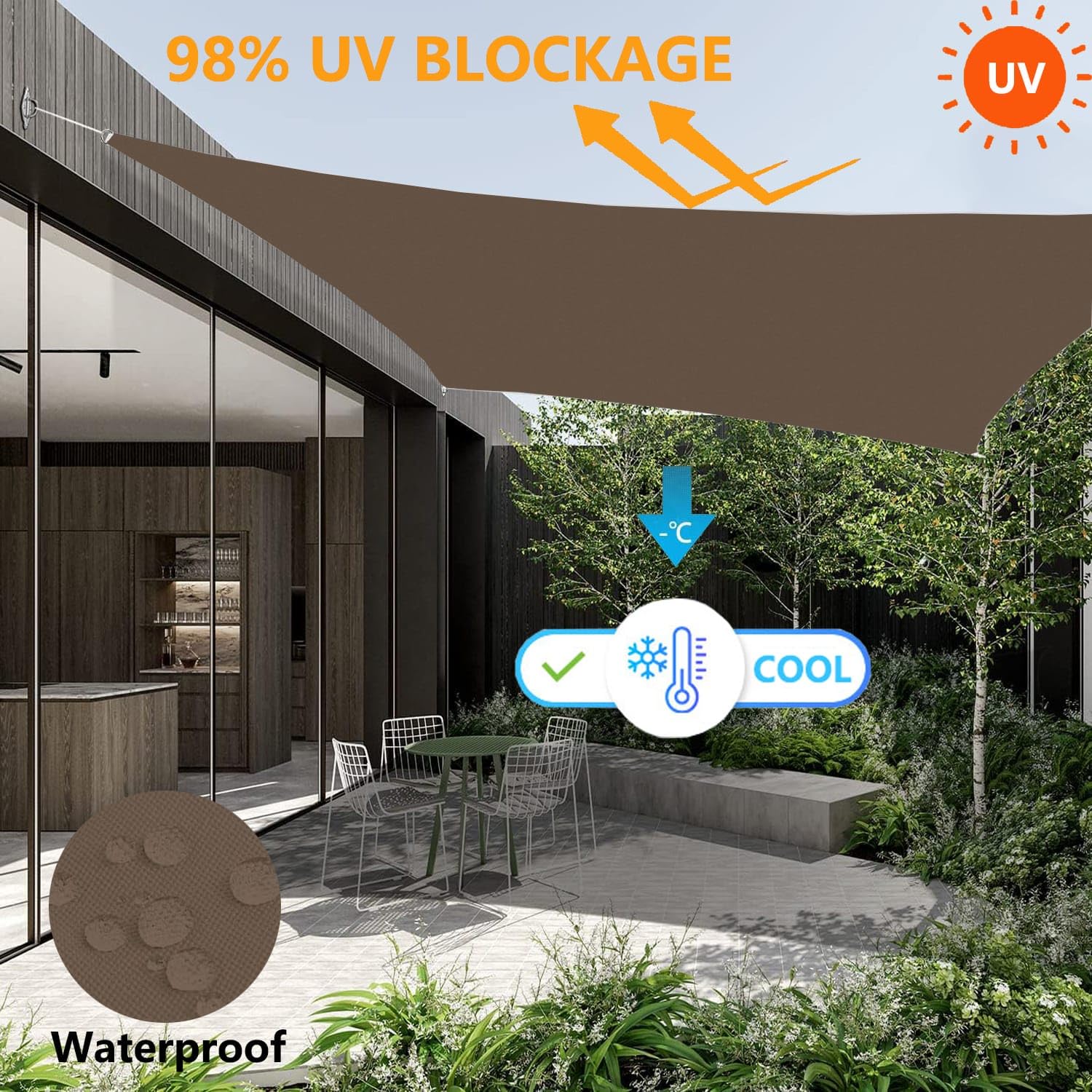Voiles Ombrages Imperméable Rectangulaire Multi Couleur Taille Toiles D'ombrages UV Protection pour Patio Jardin Terrasse Extérieur Balcon avec Anneau D et Cordons Brun 3.8x10M
