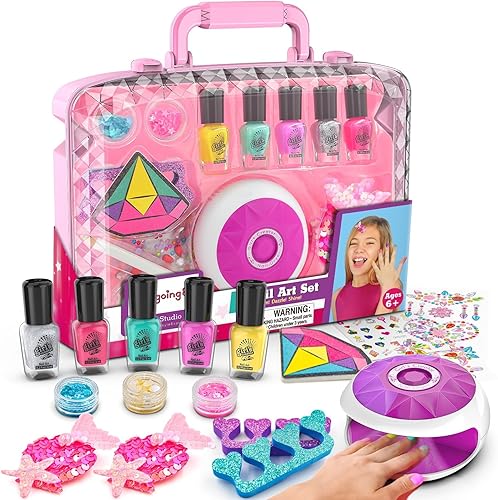 Amagoing Juego de esmaltes de uñas para niñas todo en uno con caja de almacenamiento de 6 a 8 años, esmalte de uñas pelable no tóxico, secador de