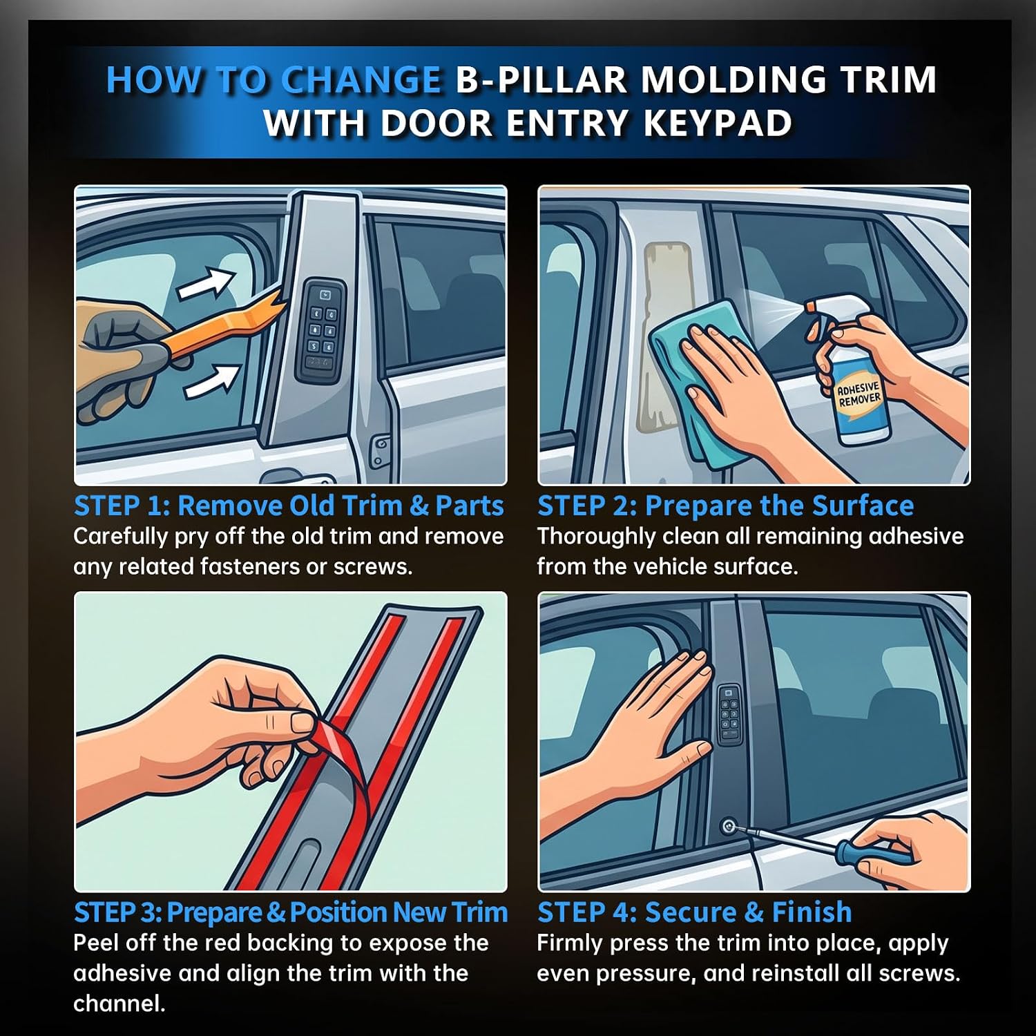 B Pillar Molding Trim with Door Entry Keypad, Ford Keyless Entry Keypad, Compatible with 2011 2012 2013 2014 2015 2016 2017 2018 2019 Ford Explorer, Driver Side Left, Replace# DB5Z-7820555-AC